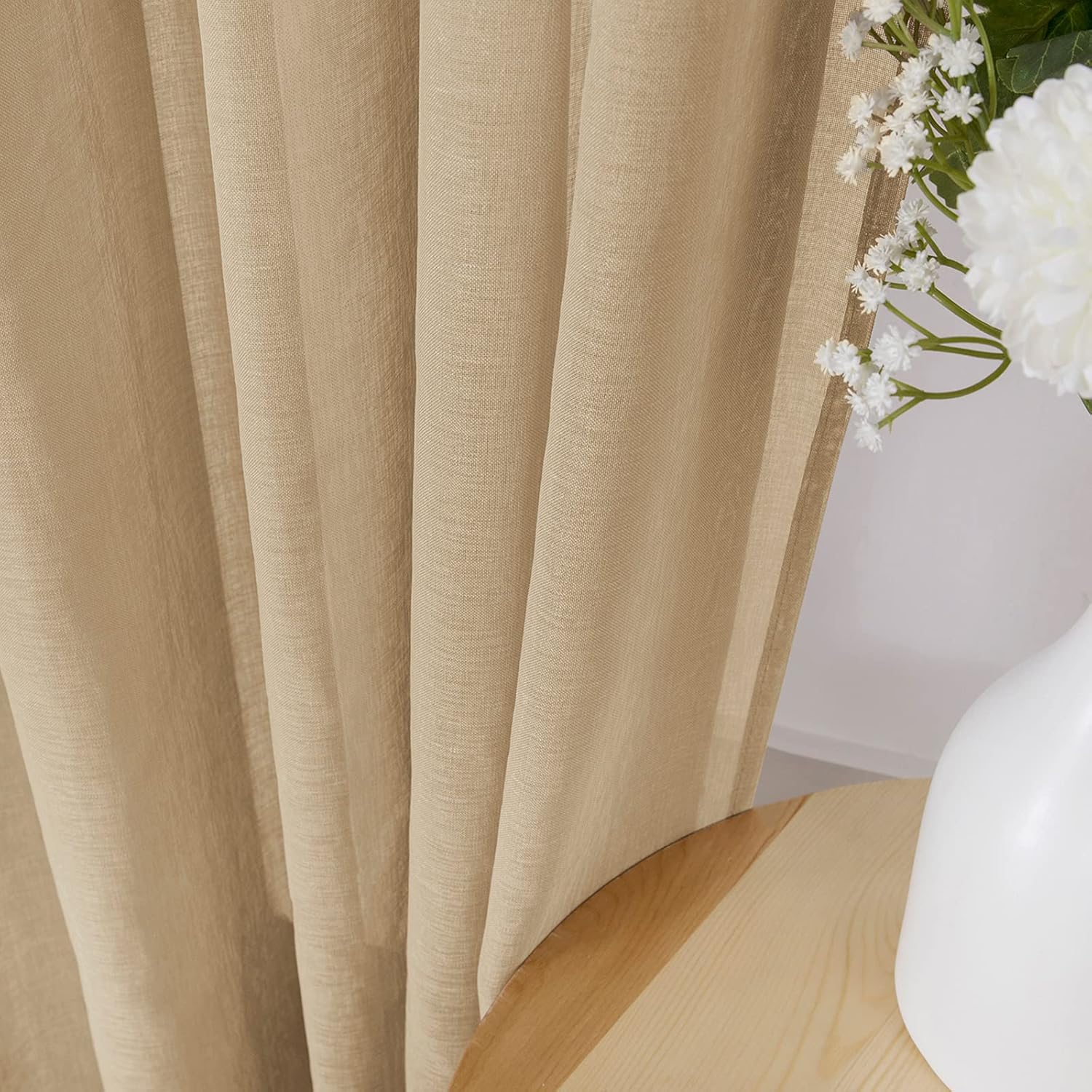 Tollpiz Cortinas traslúcidas de lino con textura para dormitorio, cortinas filtrantes de luz, cortinas de gasa con bolsillo para barra, cortinas