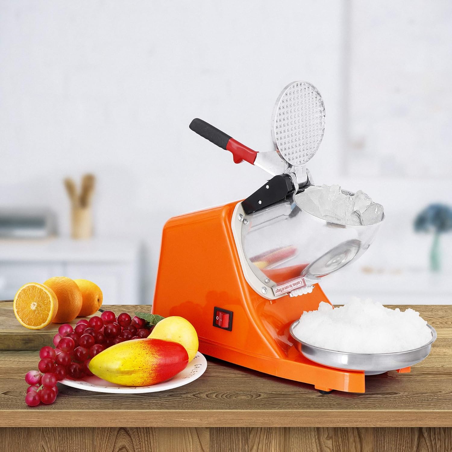 SUPER DEAL Máquina de afeitar de hielo eléctrica de 300 W mejorada Máquina de afeitar de hielo Máquina de cono de nieve 145 libras (naranja)