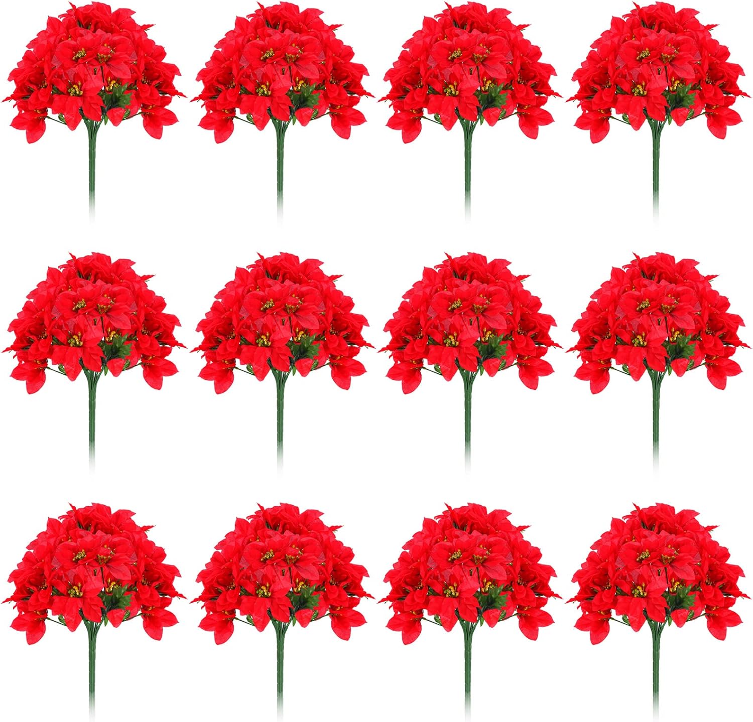 7 cabezas de flores de pascua artificiales de Navidad, ramos de flores de pascua sintéticas, adornos de árbol de Navidad de flor de pascua, adornos