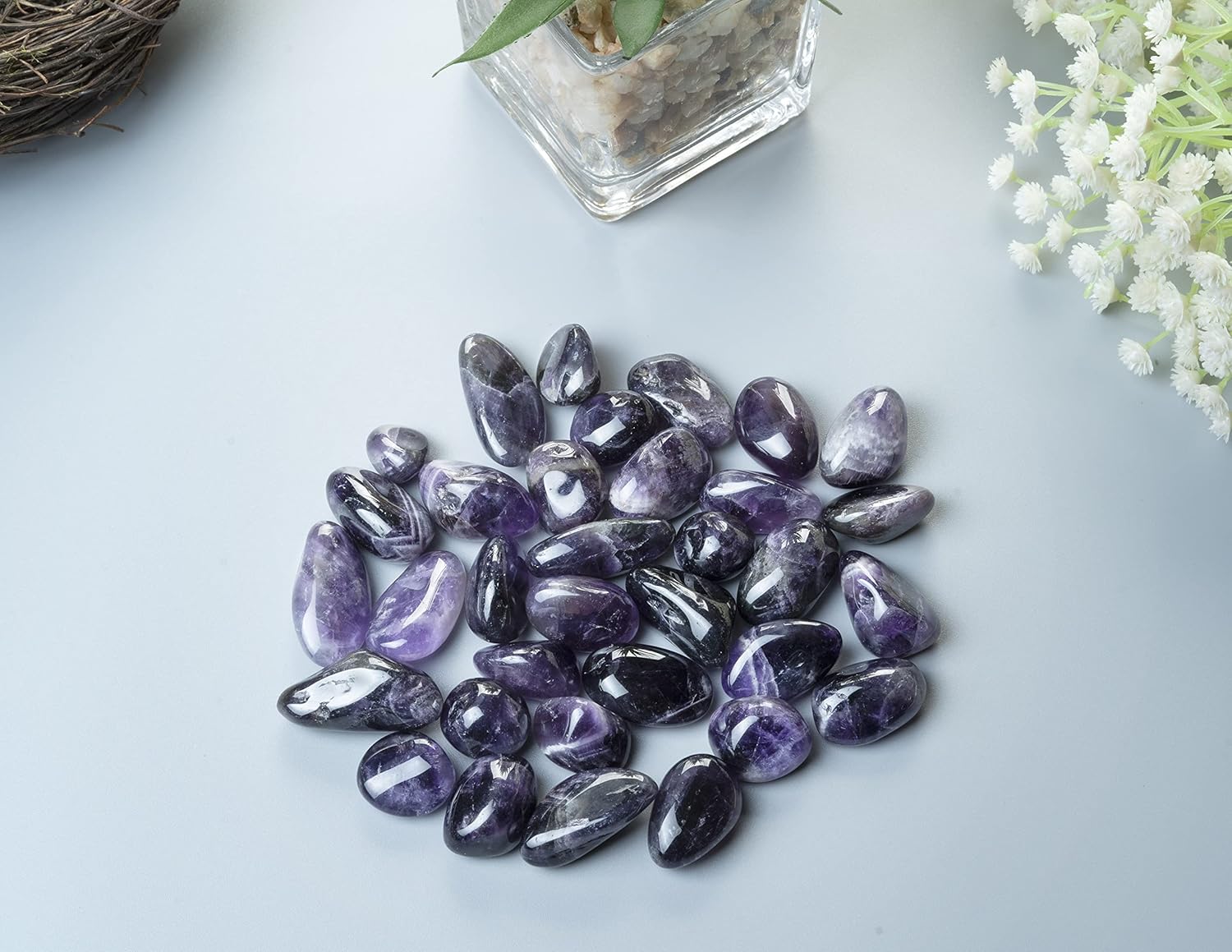 ZAICUS Piedras pulidas de amatista de 1 libra y cristales de forma irregular a granel para relleno de jarrón, piedras de la suerte, fabricación de