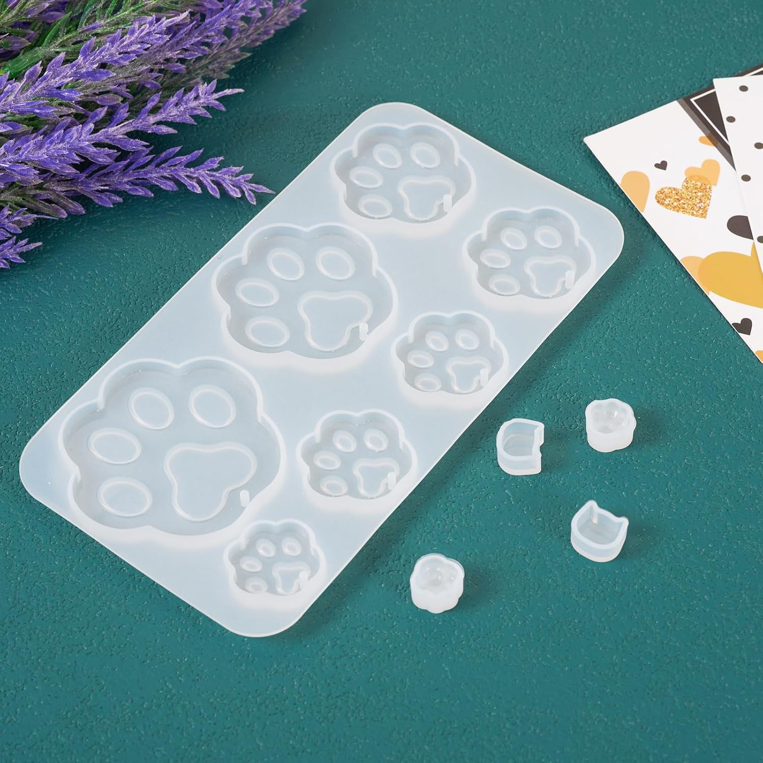 Magibeads 5 moldes de silicona con estampado de patas, dijes y cabujones lindos moldes de resina de pata de gato para manualidades, manualidades,