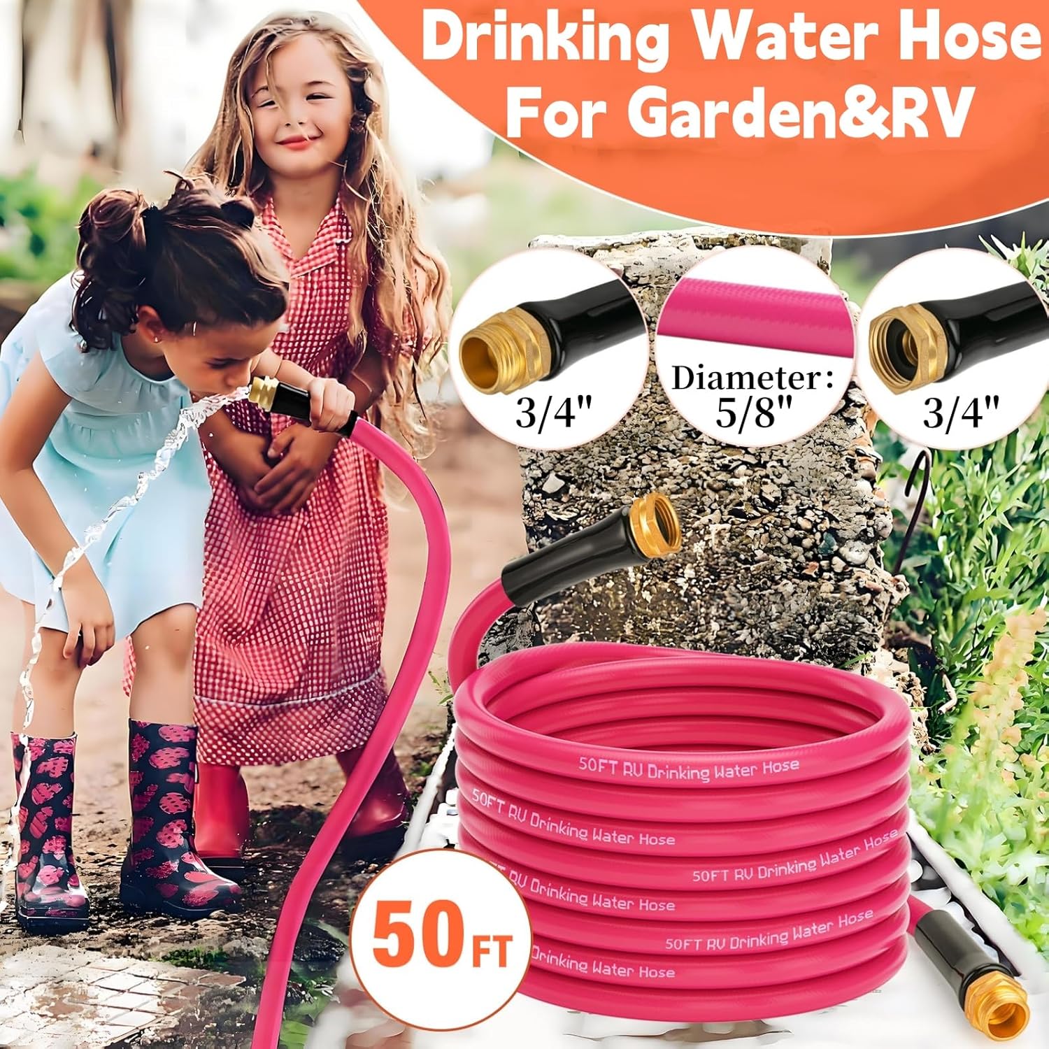 WELLUCK Manguera de agua para autocaravana de 50 pies, manguera de agua potable de grado alimenticio, sin ftalatos, manguera de jardín flexible y
