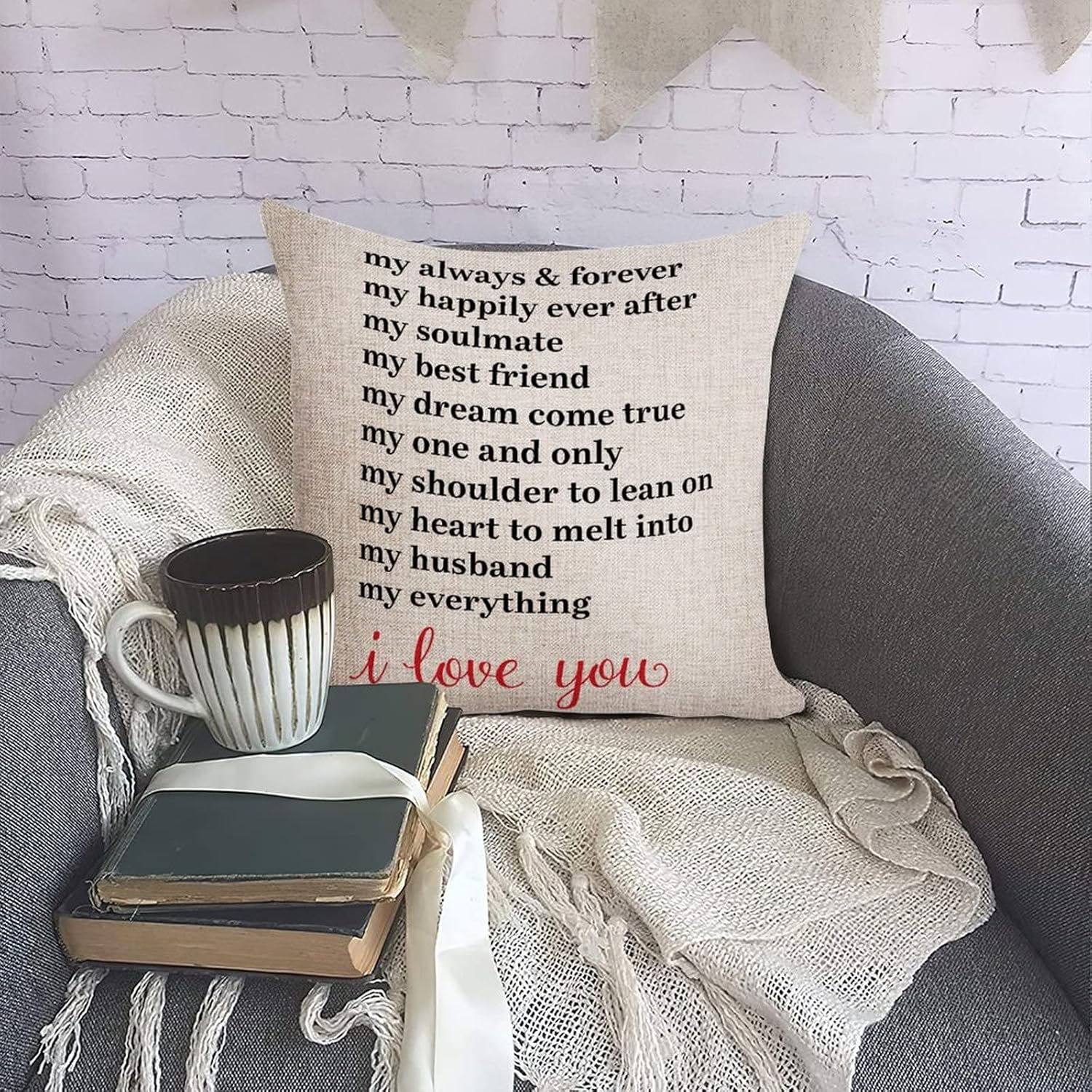 My Always & Forever My Happily Ever After My Soulmate – Fundas de almohada con cita para los enamorados, fundas de almohada decorativas de lino y