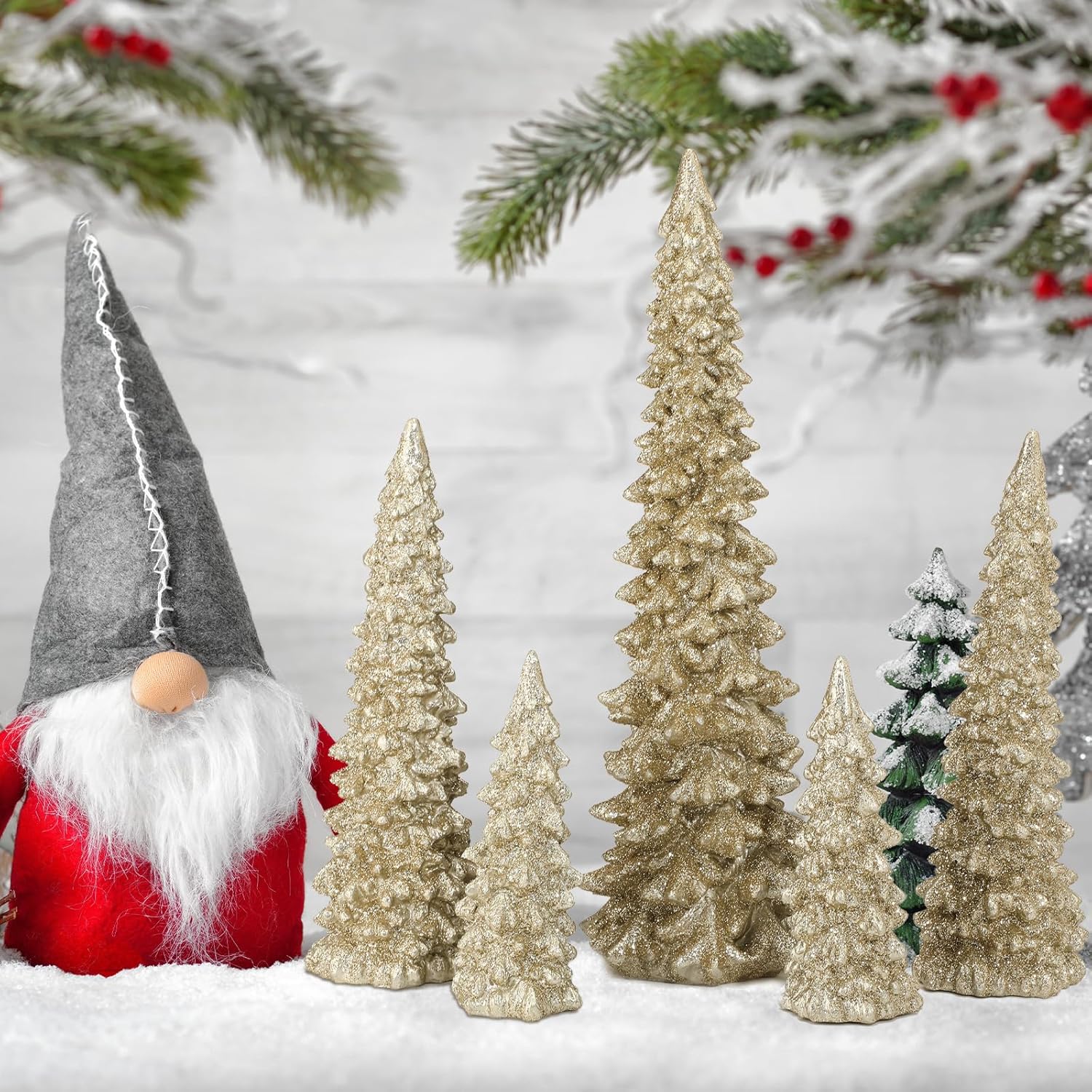 5 piezas grandes de resina para árbol de Navidad, aldeas, pinos de nieve de invierno, accesorio de piedra de resina, figuras de árbol de Navidad,