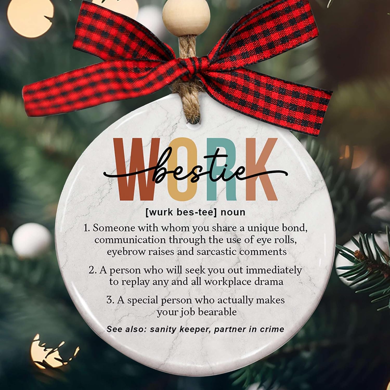 Work Bestie Definition – Adornos de cerámica, divertido árbol de Navidad 2023, mejor amigo, compañero de trabajo, regalo de cumpleaños, amistad,
