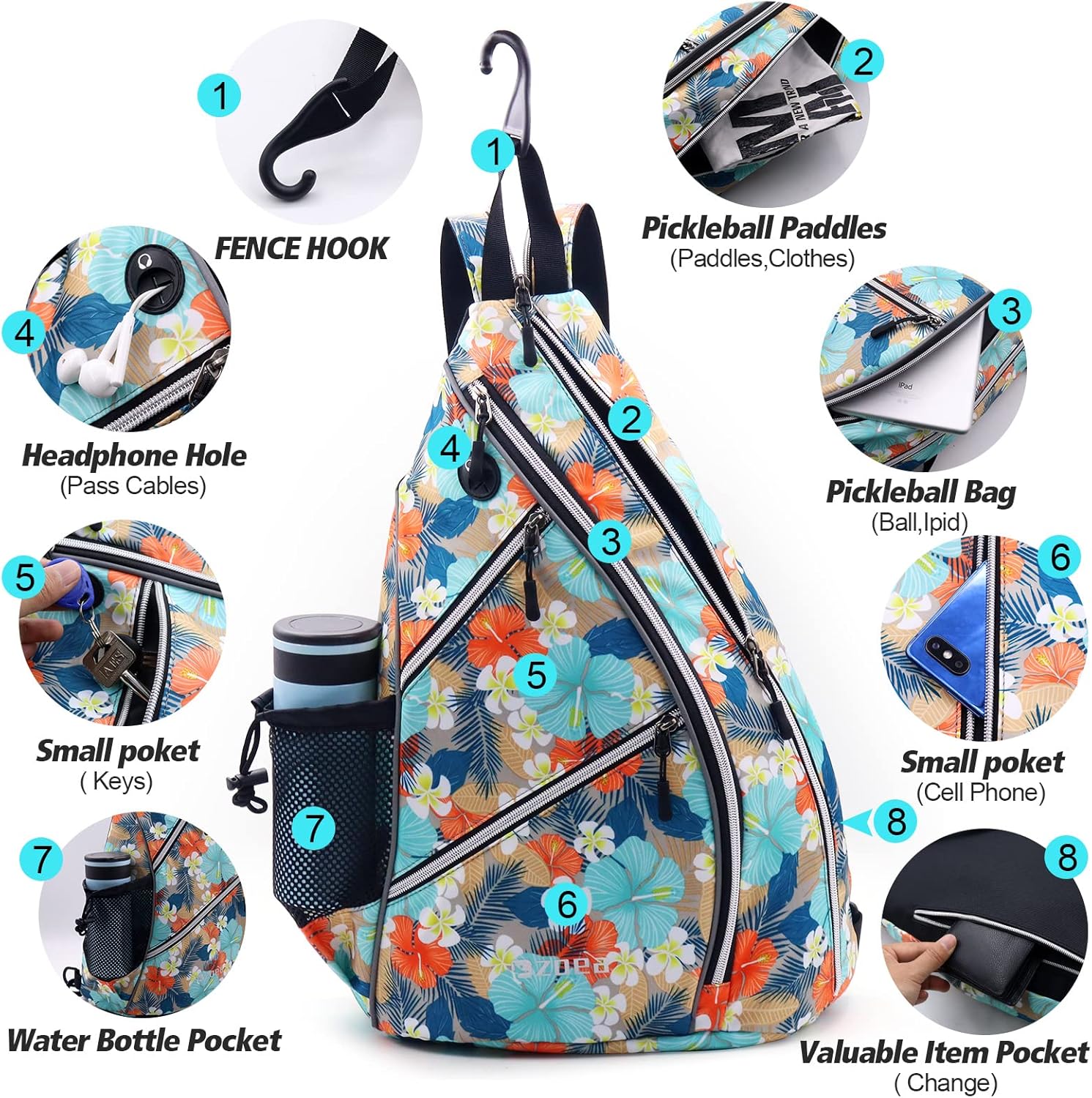 ZOEA Bolsa de pickleball deportiva para mujeres y hombres, mochila ajustable de pickleball con gancho para cerca, se adapta a 4 paletas y todos tus