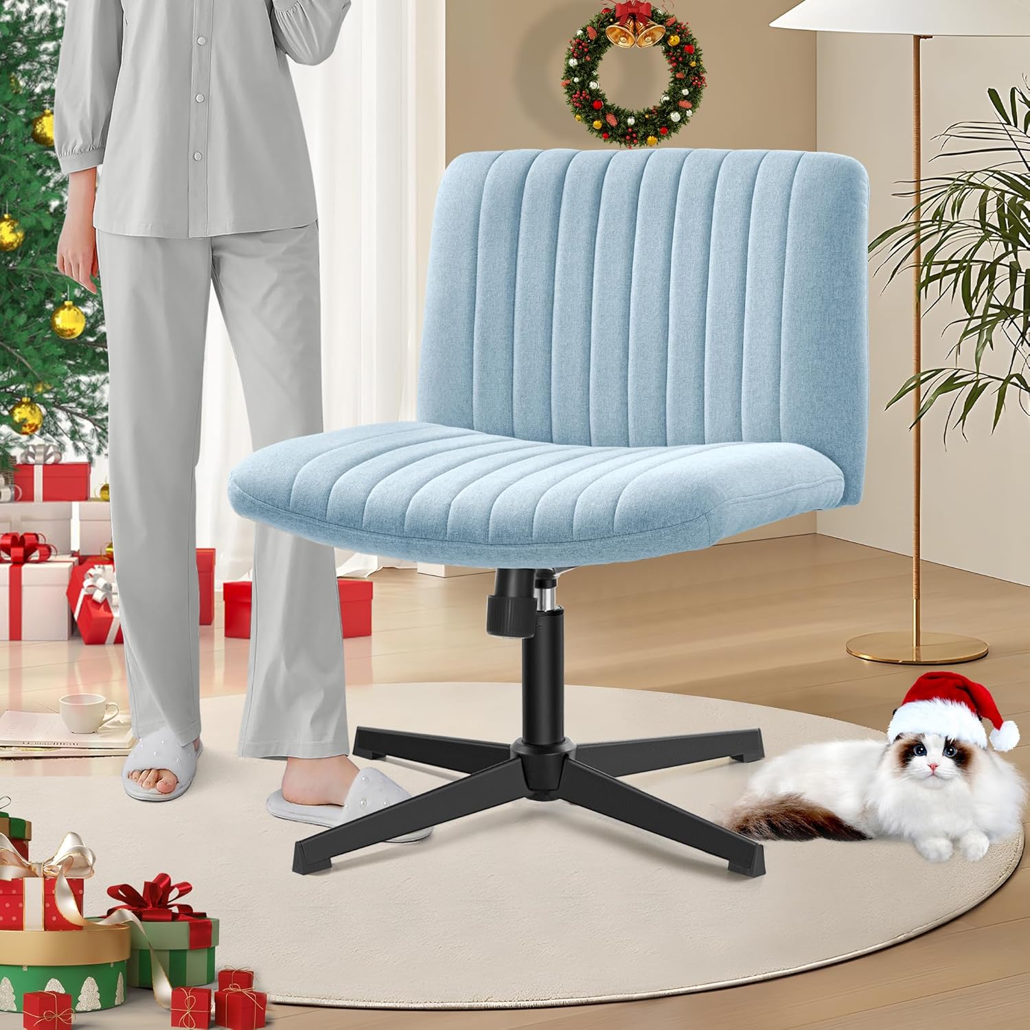 Brick Attic Silla de oficina sin brazos sin ruedas, silla ergonómica de escritorio giratoria, altura ajustable con patas cruzadas, cómoda silla de