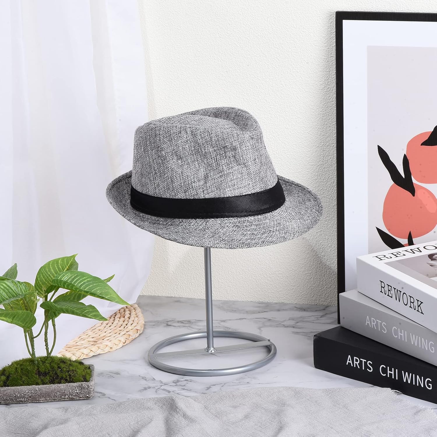 uxcell Soporte de exhibición de metal para sombreros, paquete de 2 unidades para sombrero de mesa y soporte para peluca para gorra de béisbol,