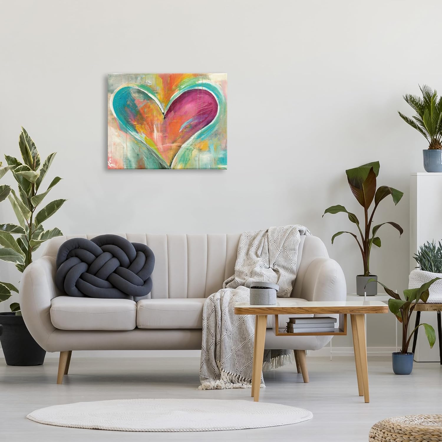 Stupell Industries Lienzo abstracto colorido con diseño de corazón texturizado para pared, diseño del artista Kami Lerner, 24 x 30 pulgadas, lienzo