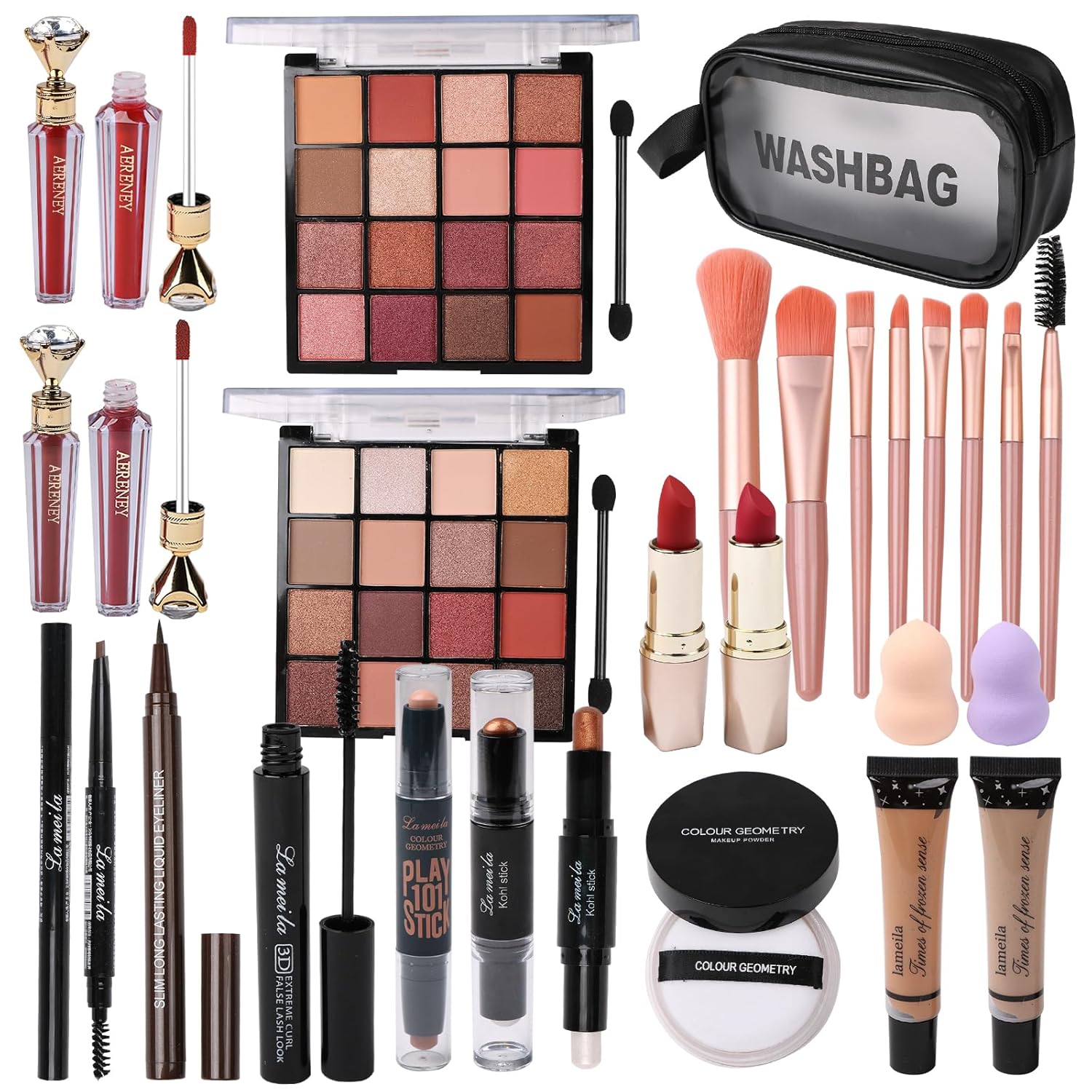 Kit de maquillaje todo en uno para mujer, incluye bolsa de maquillaje de viaje, juego de brochas de maquillaje, paleta de sombra de ojos, brillo de