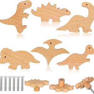 Whaline 6 pomos de madera de dinosaurio con tornillos decorativos con temática de dinosaurio, pomos de muebles de animales de madera natural para Whaline 6 pomos de madera de dinosaurio con tornillos decorativos con temática de dinosaurio, pomos de muebles de animales de madera natural para