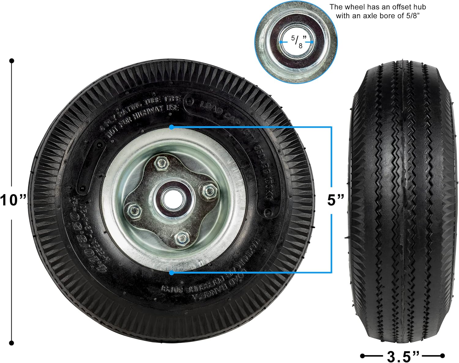 Vergo Pneumatic Wheels – Paquete de 2 ruedas de repuesto de ruedas llenas de aire resistentes, neumáticos roscados, ruedas de camión de mano de 10 x