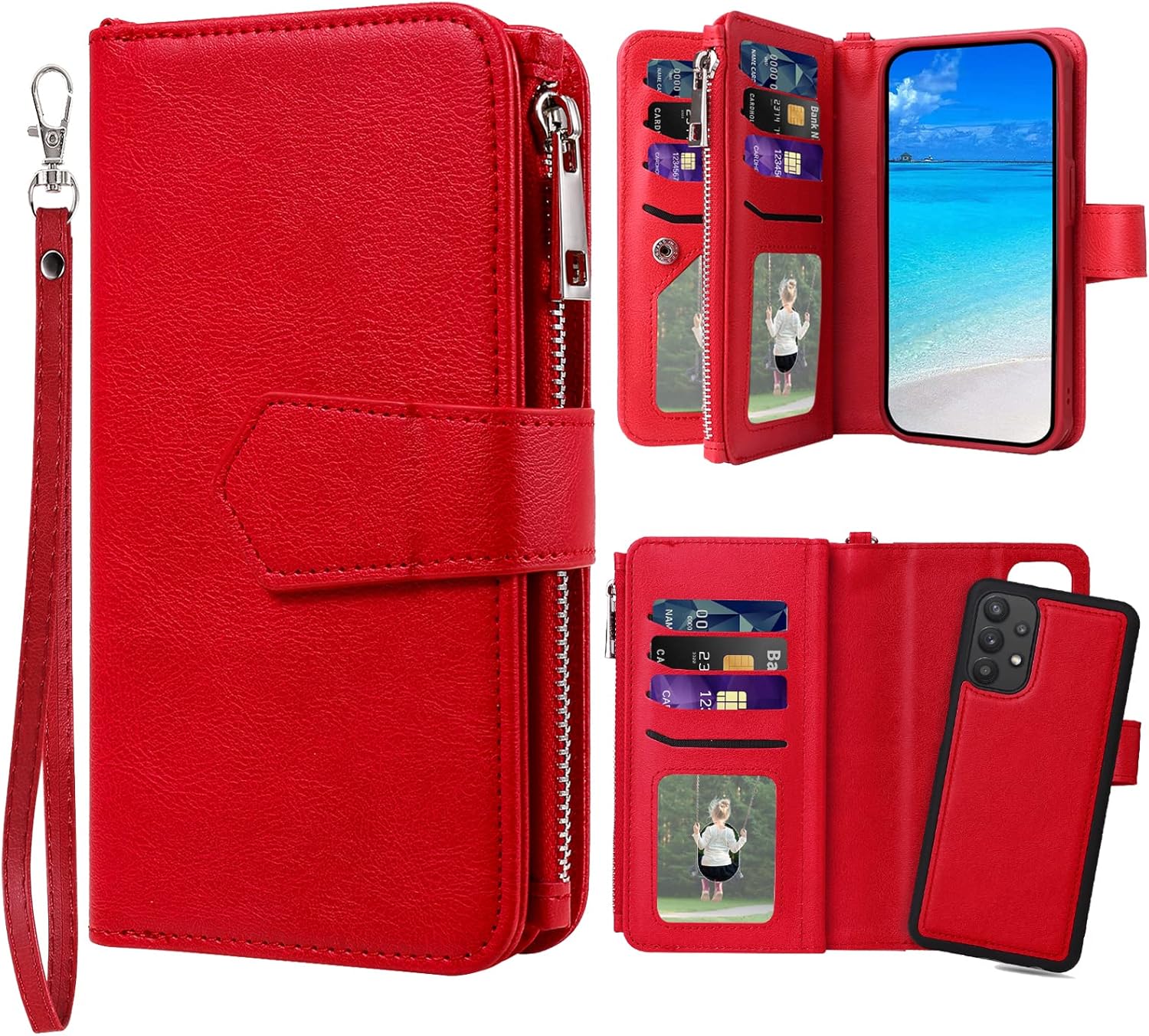 Funda para Galaxy A32 5G, 2 en 1 magnética desmontable a prueba de golpes, funda de piel sintética con ranura para tarjeta para Samsung Galaxy A32