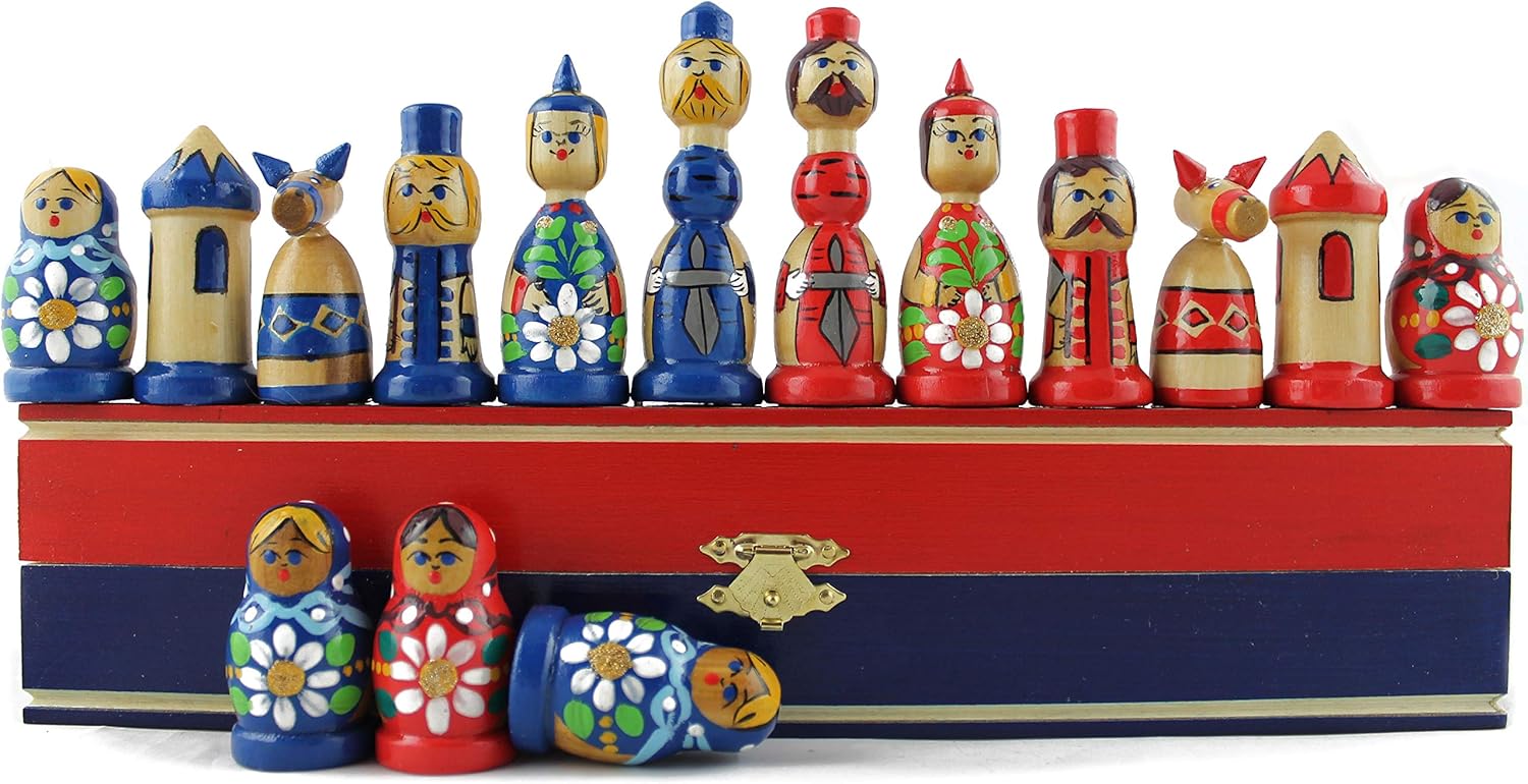 Matryoshka Dolls Juego de ajedrez de madera – Juego de ajedrez ruso pintado a mano margaritas de granja con temática de flores