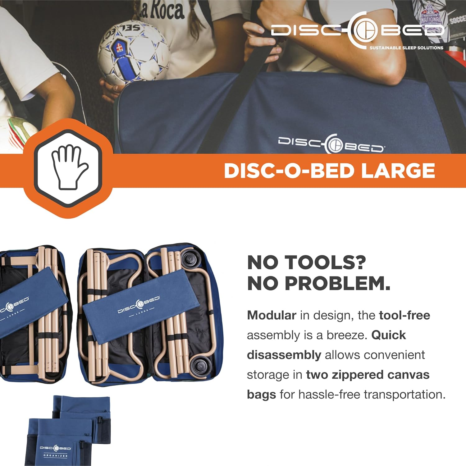 Disc-O-Bed Cam-O-Litera grande de 79 x 28 pulgadas cama doble plegable portátil con 2 organizadores y 2 bolsas de transporte azul marino - Imagen 5