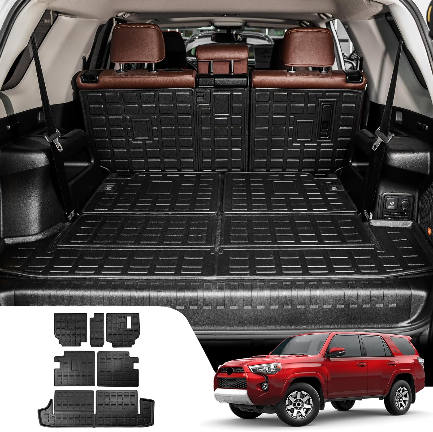 Tapete de carga compatible con Toyota 4 Runner 2010-2024 de 7 asientos, tapete de carga para maletero, protector de asiento trasero de TPE 2023,