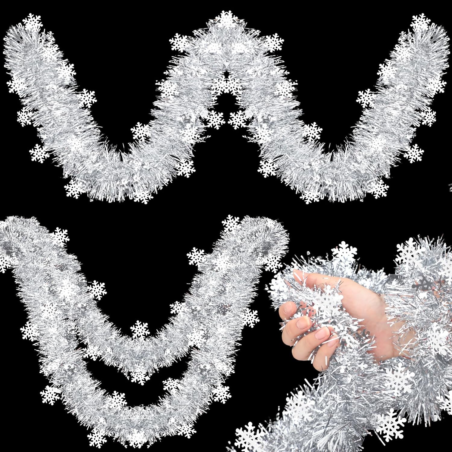Guirnalda de oropel de copo de nieve de Navidad de 105 pies, guirnalda metálica torcida, decoración de Navidad, guirnalda de oropel de papel de