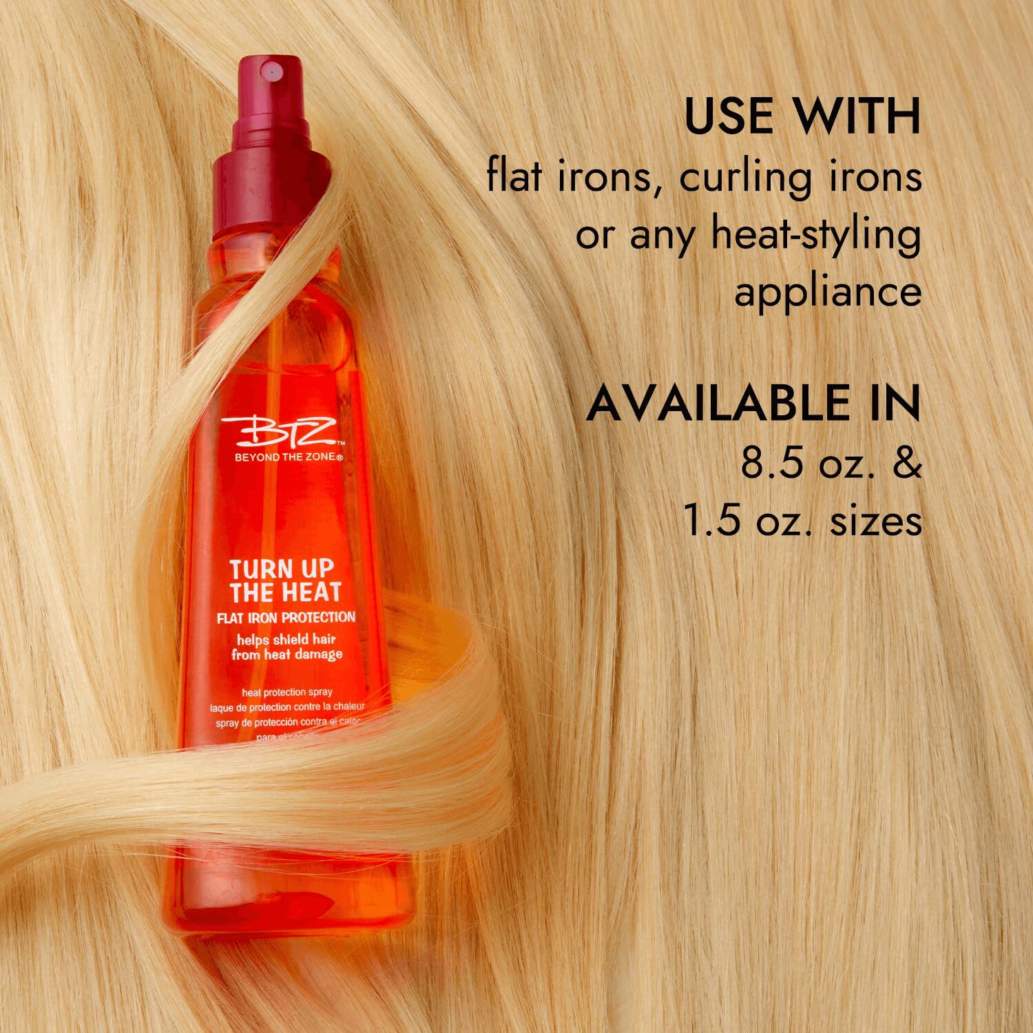 Turn Up The Heat Protection Mini Spray, sin sulfato, parabenos ni gluten, resistente a la humedad, 1.5 onzas