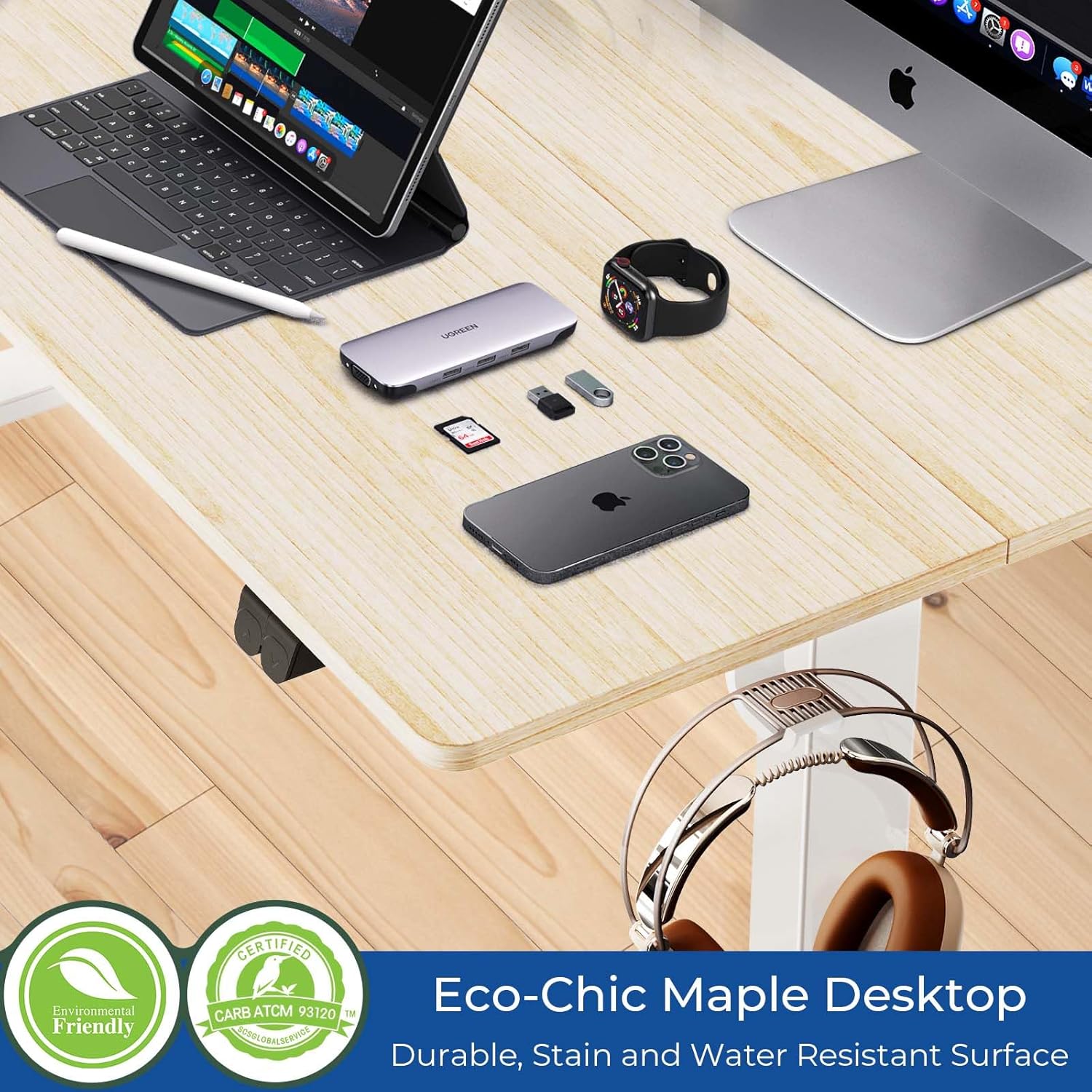 Our Modern Space Escritorio eléctrico de pie de 40 pulgadas de altura ajustable  Mesa rectangular grande para la oficina en casa mejorada para la