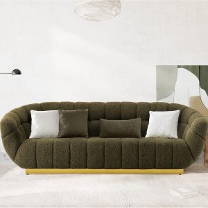 Acanva Sofá de sala de estar similar a la lana, estilo moderno de mediados de siglo con rendimiento de conchas marinas y base de metal, decoración Acanva Sofá de sala de estar similar a la lana, estilo moderno de mediados de siglo con rendimiento de conchas marinas y base de metal, decoración