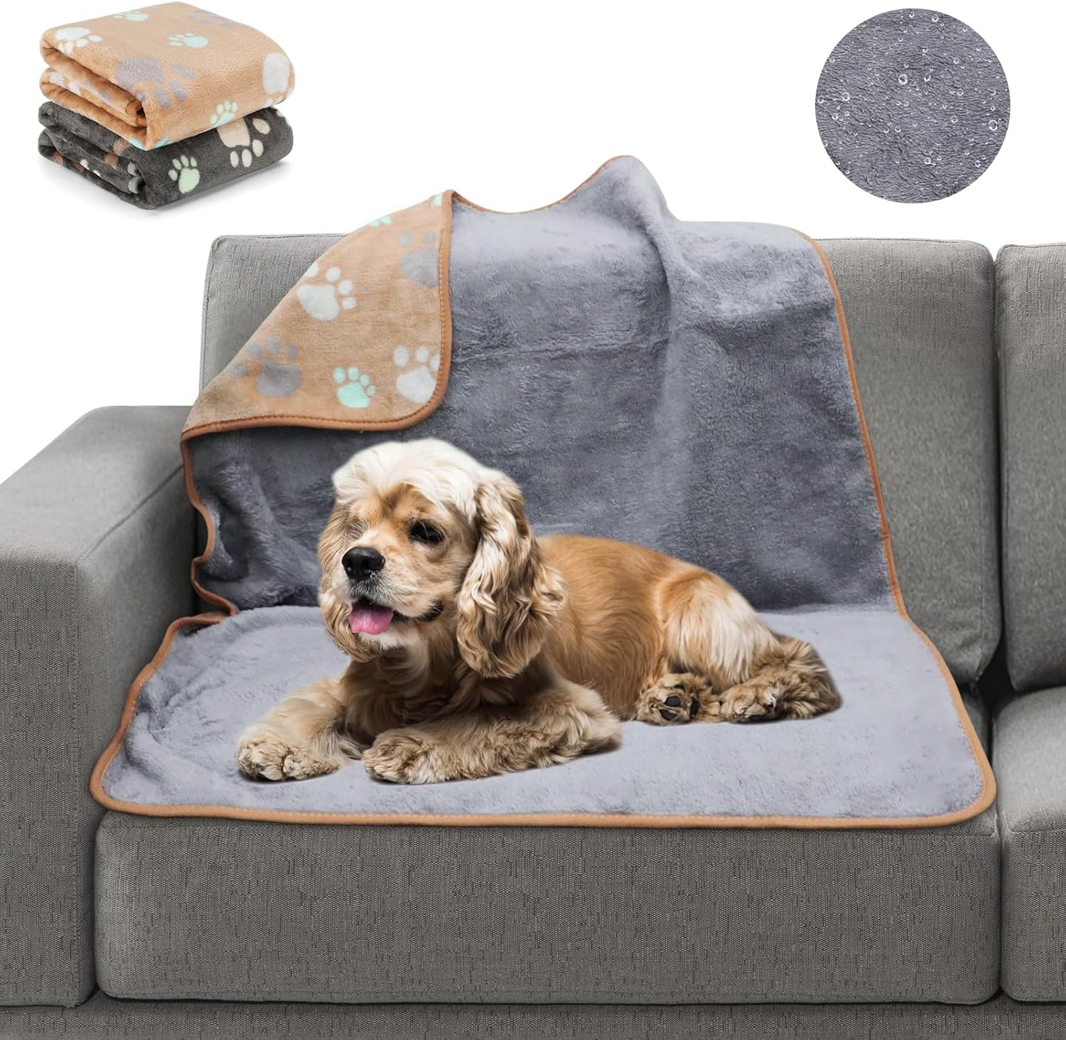 YUEPET Mantas impermeables para perros, paquete de 2 mantas lavables para perros para la cama, sofá, protector de forro polar de franela para