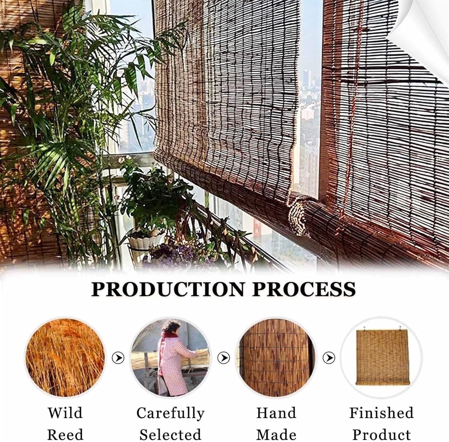 Persianas de patio enrollables para exteriores, persianas de bambú para patio al aire libre, persianas de caña de sombreado con aislamiento Thernal,