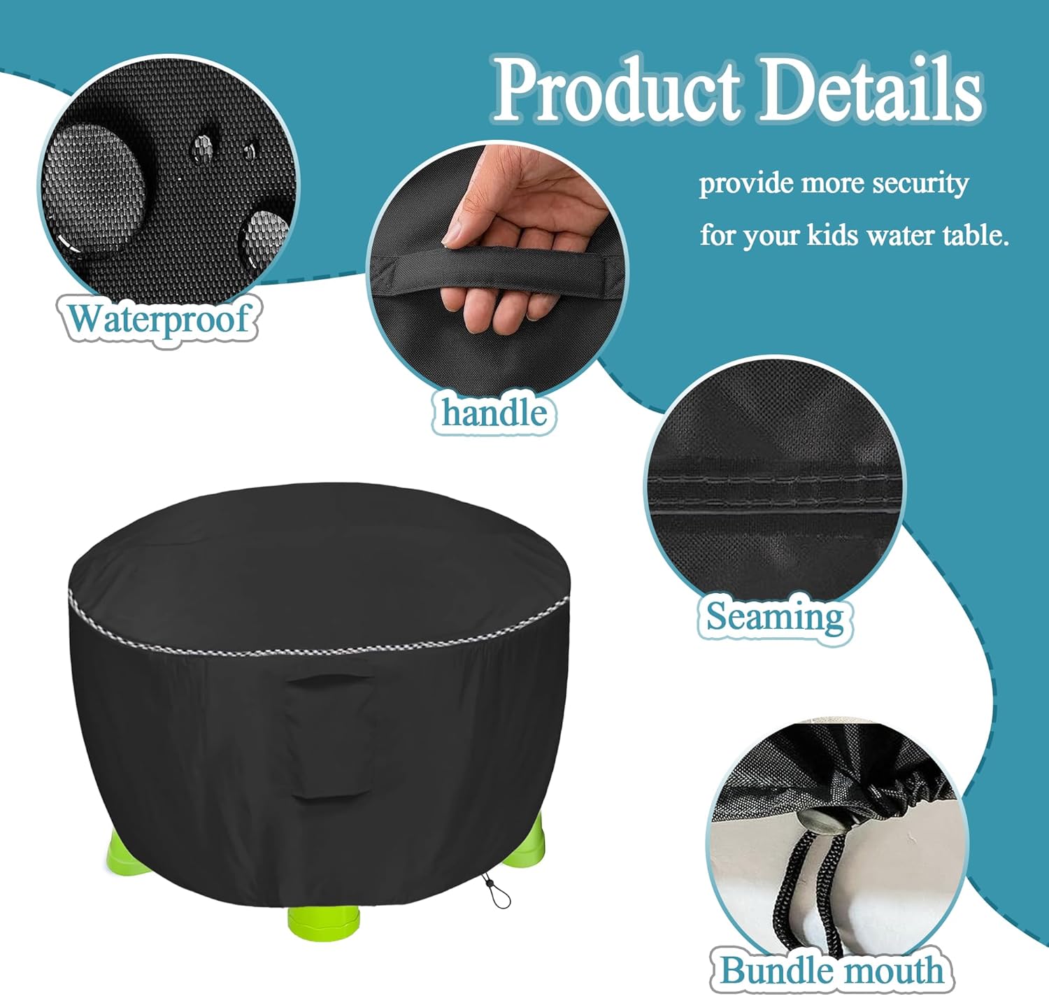 Funda para mesa de agua para niños, cubierta de mesa de juguetes al aire libre, 28 pulgadas de profundidad x 18 pulgadas de alto, cubierta redonda