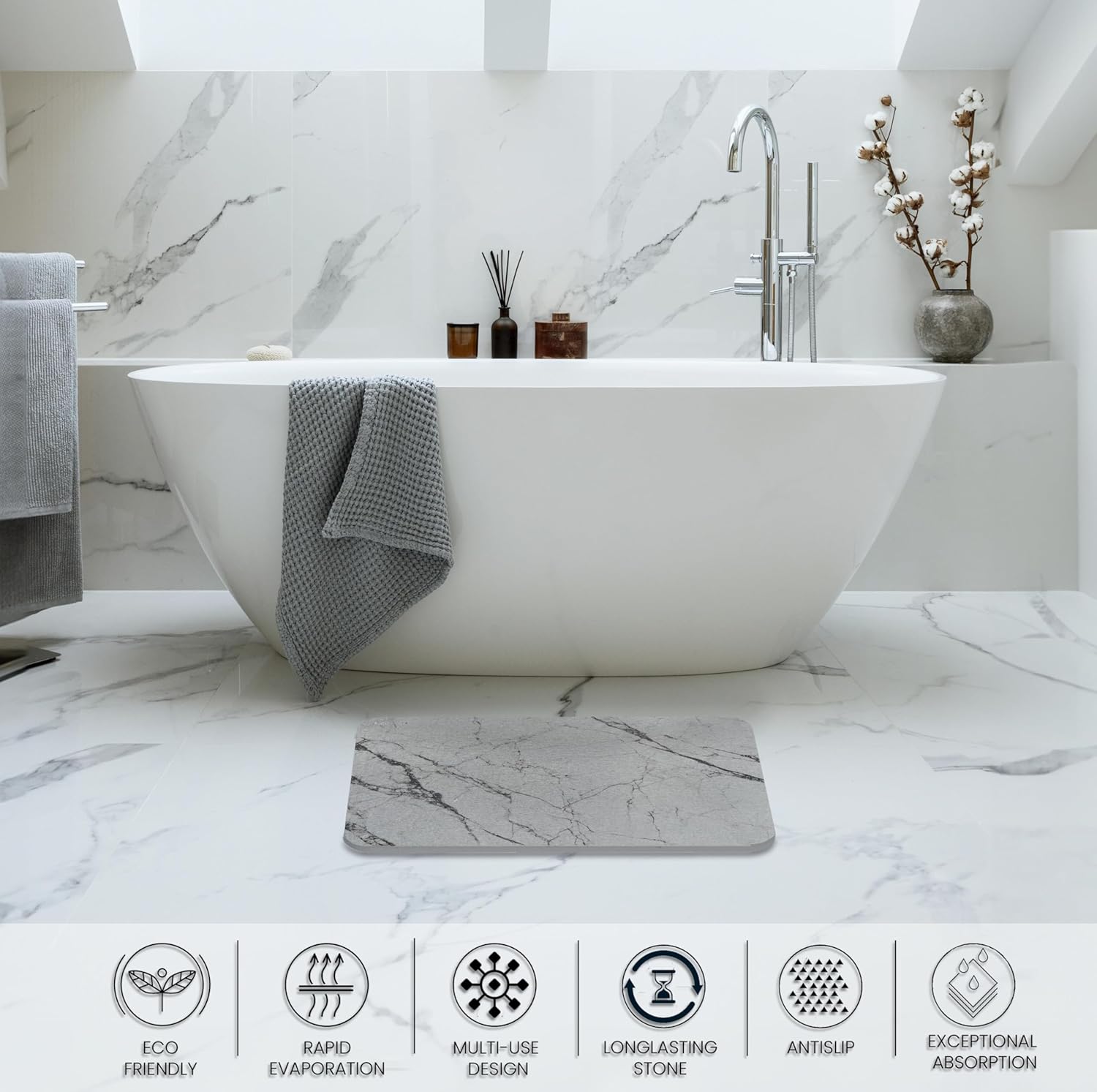 Tapetes de baño de piedra de diatomita para baño, tapete de baño de tierra de diatomeas, tapete de baño de secado rápido para bañera antideslizante,