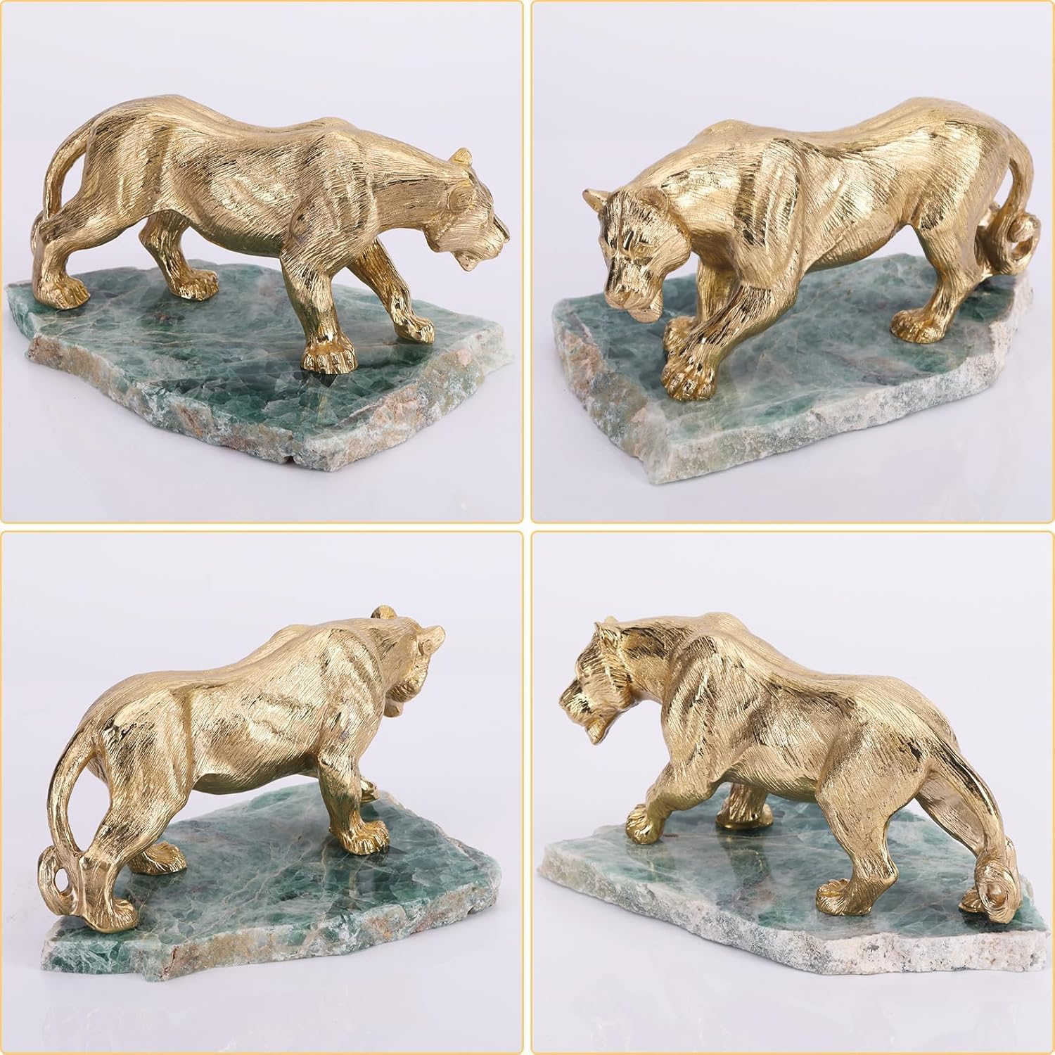 suruim Brass Tiger Statue Tiger Desktop Sculpture, Animal Sculpture for Home Decoration Lucky Animal Decor Golden Brass Adornment Exquisite Tiger