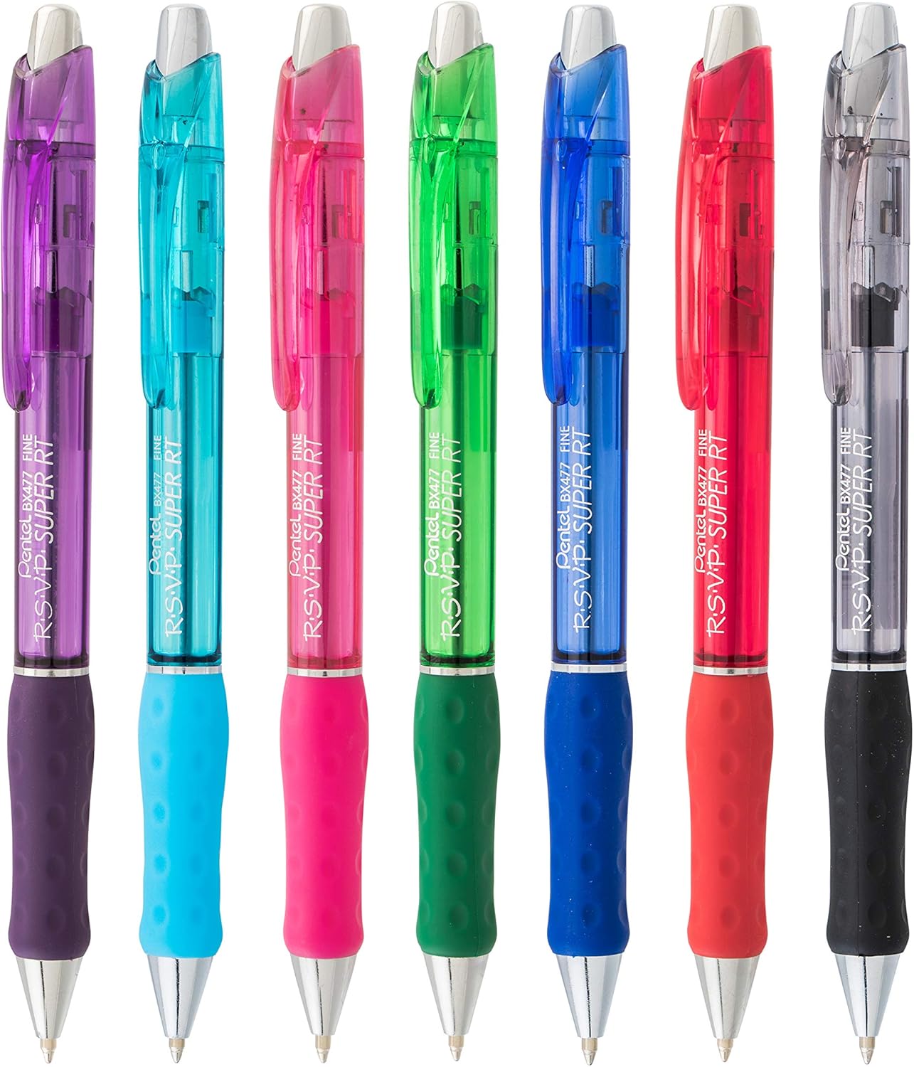 Pentel RSVP Super RT – Bolígrafo (0.039 pulgadas), línea media, tinta violeta, caja de 12 unidades (BX480-V)