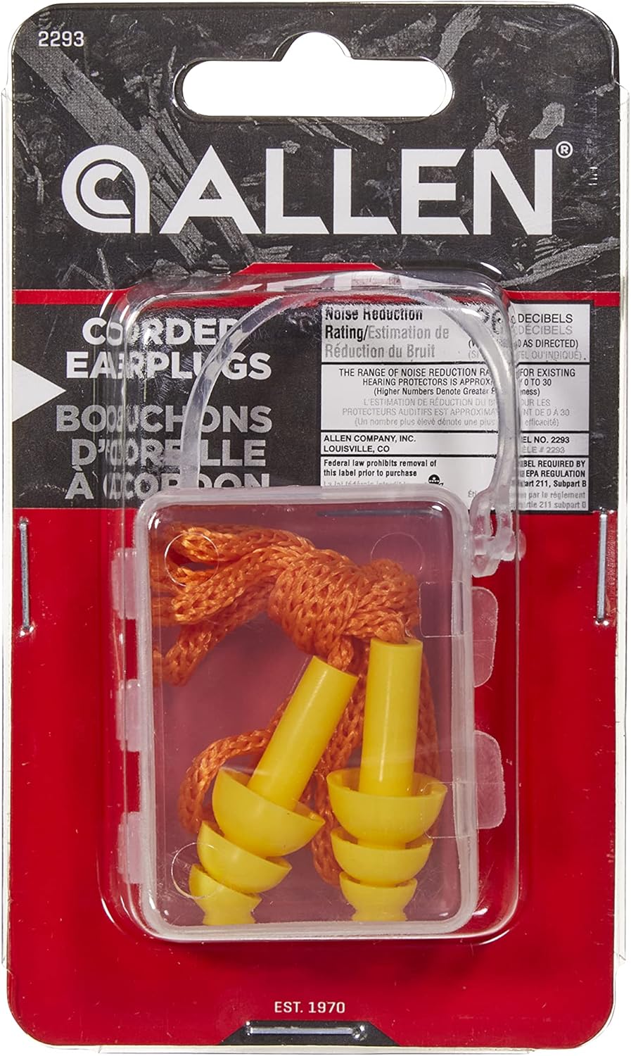 Allen Company Tapón para los oídos Deluxe con cable y estuche pequeño, naranja, talla única