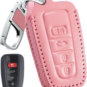 Slohif Funda de cuero para llavero de Toyota para Camry 4 botones, funda de cuero+anillo en D+gancho Futi, Rosado Slohif Funda de cuero para llavero de Toyota para Camry 4 botones, funda de cuero+anillo en D+gancho Futi, Rosado