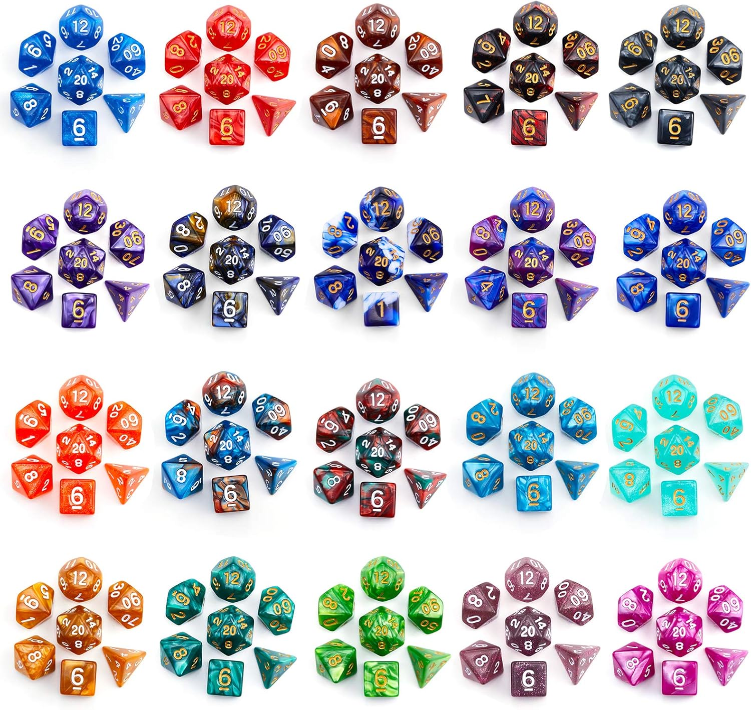 DND – Juego de dados poliédricos de 20 x 7 pulgadas (140 piezas) de dos colores para Dungeons and Dragons DND RPG MTG, juego de mesa de 20 colores