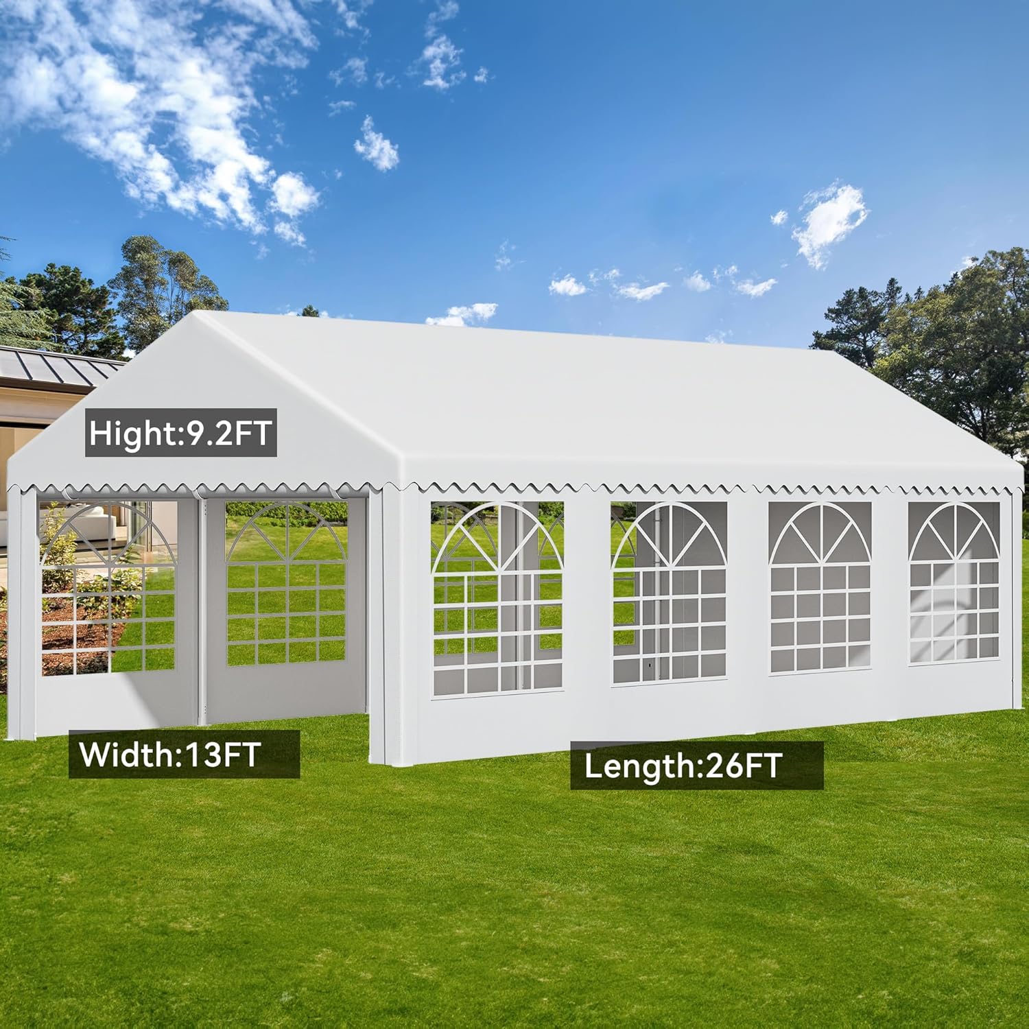 YITAHOME Tienda de campaña de PVC resistente de 13 x 26 pies, refugios para eventos de boda, toldo ondulado galvanizado mejorado con techo grande,