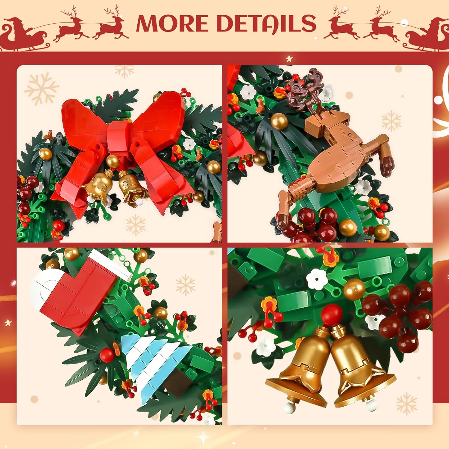 Mould King Kit de bloques de construcción de corona de Navidad, modelo de casa decorado con corona de eucalipto para Navidad, juguetes STEM regalo
