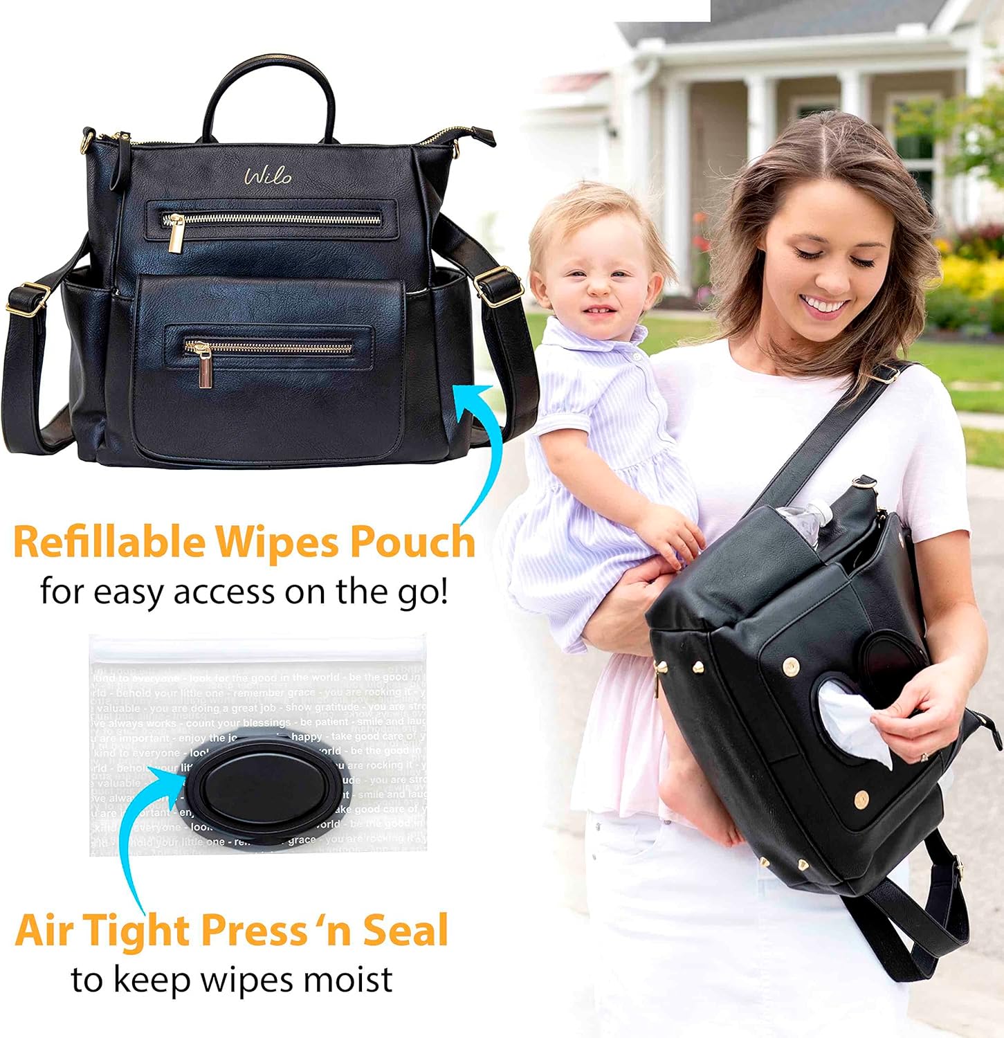 Wilo Baby Wipes – Mochila para pañales, bolsa pequeña y elegante, recargable, dispensador de toallitas húmedas, kit de cambio portátil, Leopardo,