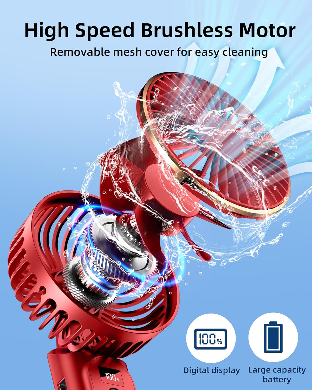 TUNISE Ventilador de mano portátil, ventilador de cuello, ventilador de escritorio de 4000 mAh, ajustable en 180, viento de 6 velocidades,