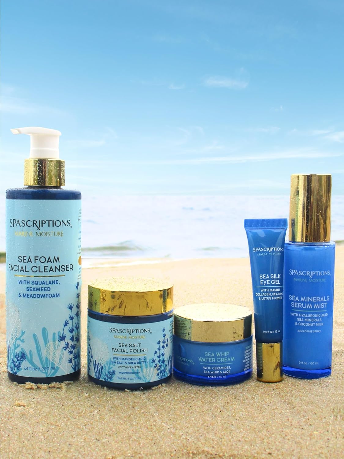 SpaScriptions Marine Moisture – Limpiador facial de espuma de mar, limpiador facial hidratante espumoso, limpiador facial purificador diario,