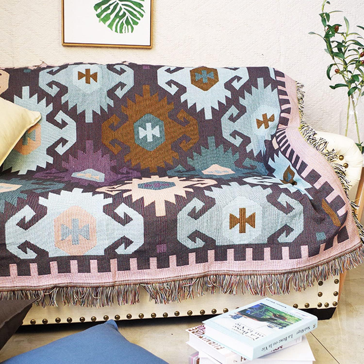 Luxlovery Manta bohemia para sofá, manta tejida geométrica, bohemio, hippie, tribal, bohemio, azteca, para sofá, cama azteca, manta de gran tamaño