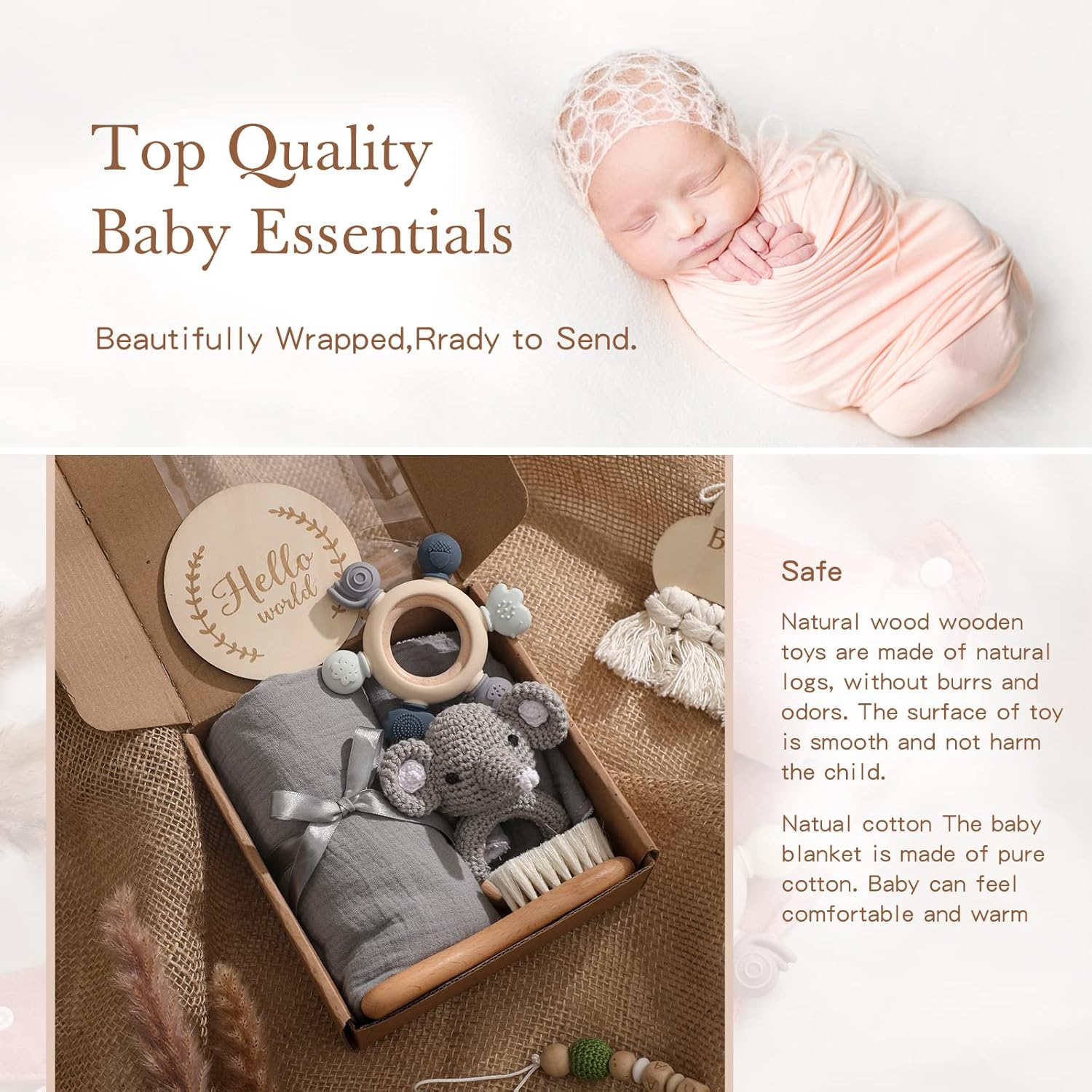 Cestas de regalo para bebé recién nacido, juego de regalos para baby shower, juego de baño para recién nacido con manta de muselina, toalla de baba,