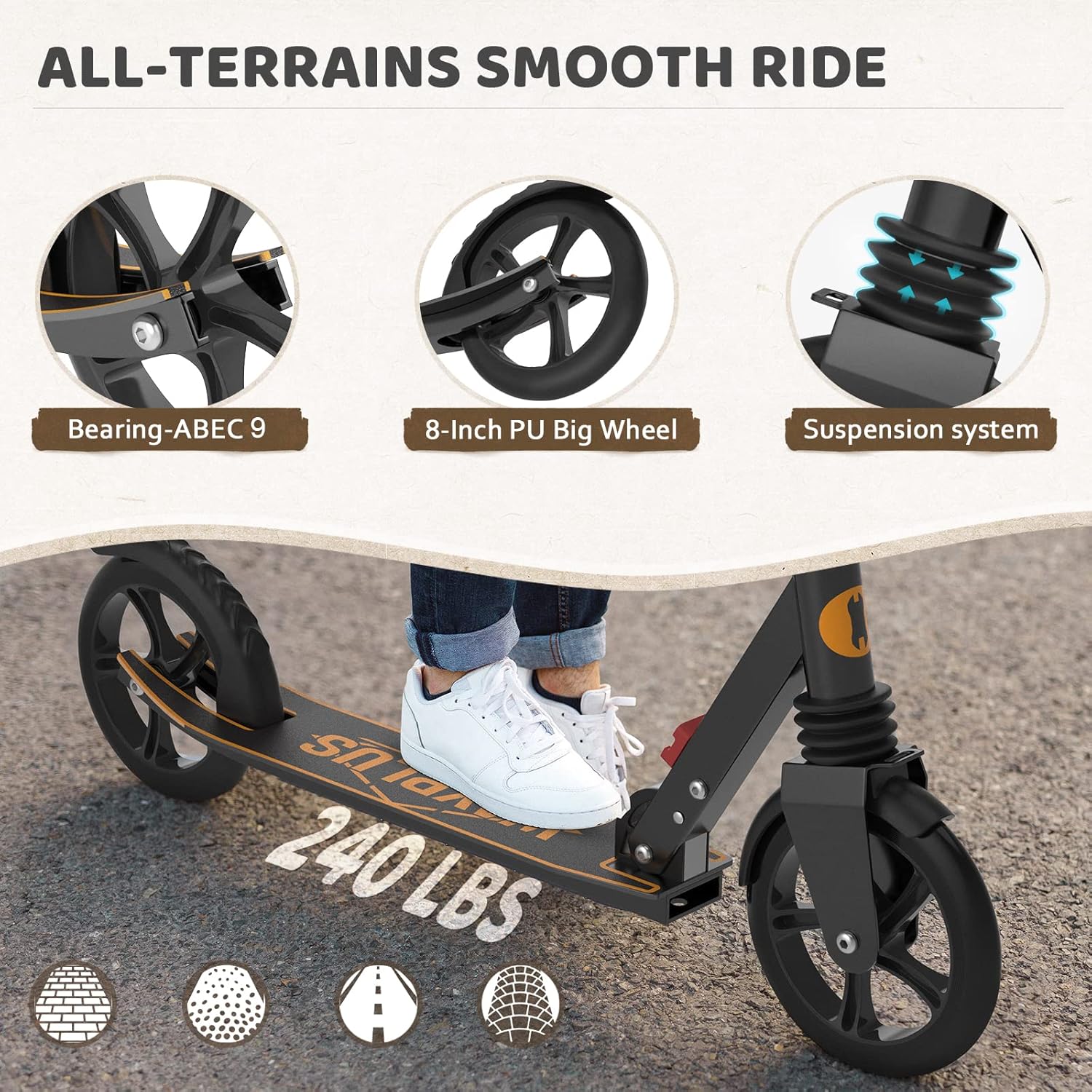 WAYPLUS Patinete para mayores de 6 años, niños, adolescentes y adultos. Carga máxima de 240 libras. Plegable, ligero, ruedas grandes de 8 pulgadas