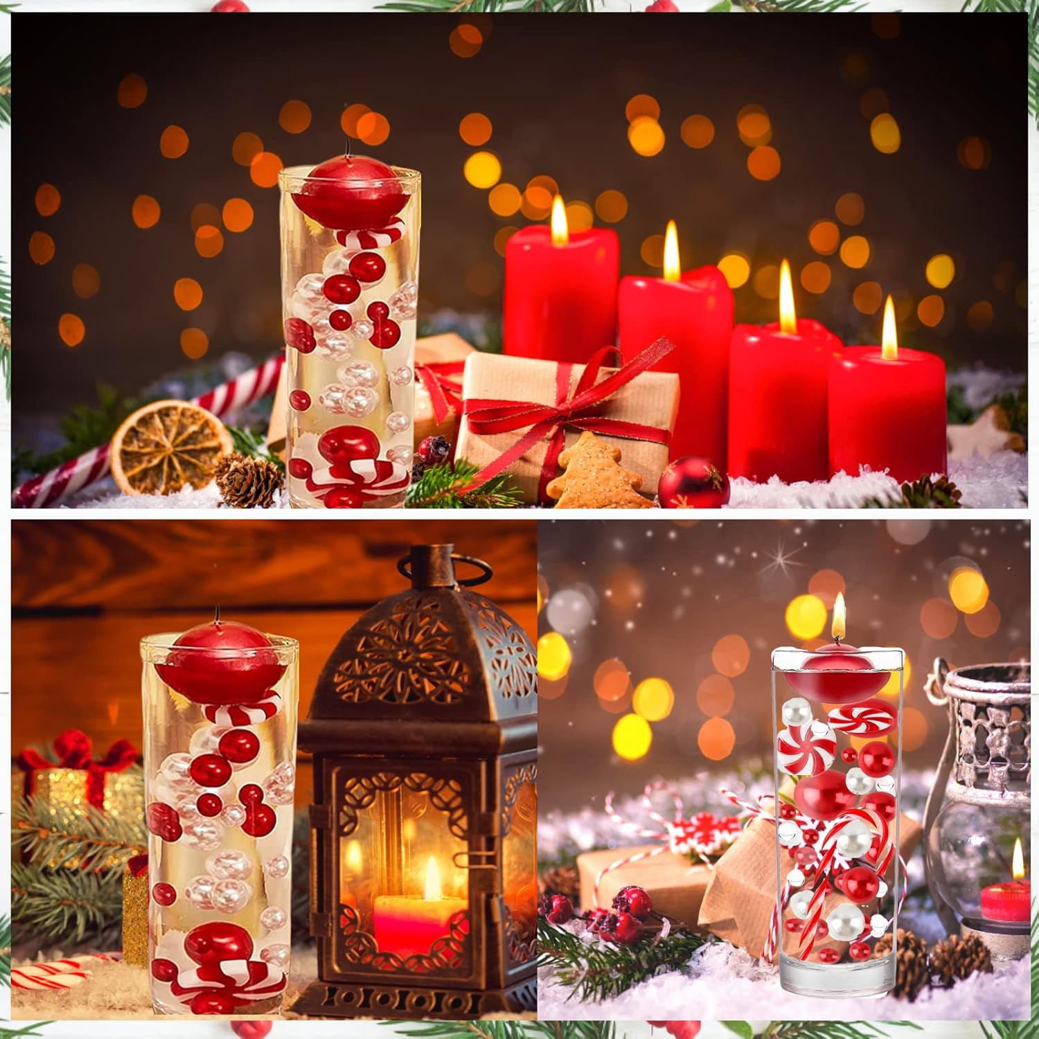 6065 perlas flotantes de relleno de jarrón de Navidad para jarrones, cuentas de gel de agua transparente de Navidad, decoraciones navideñas de