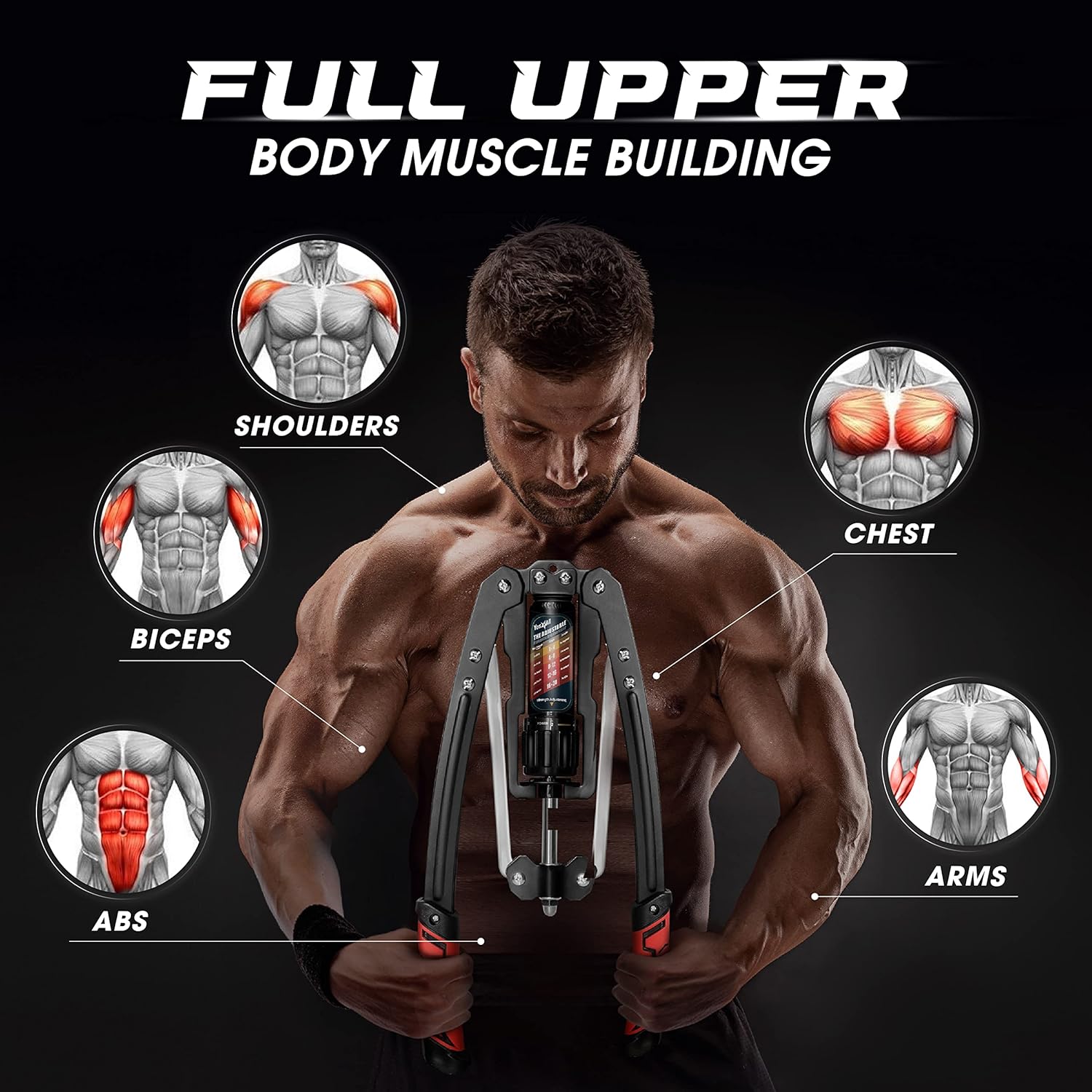 Yes4All Twister – Ejercitador de brazo ajustable de 22 a 440 libras de potencia hidráulica para hombres, expansor de pecho en casa, entrenamiento de
