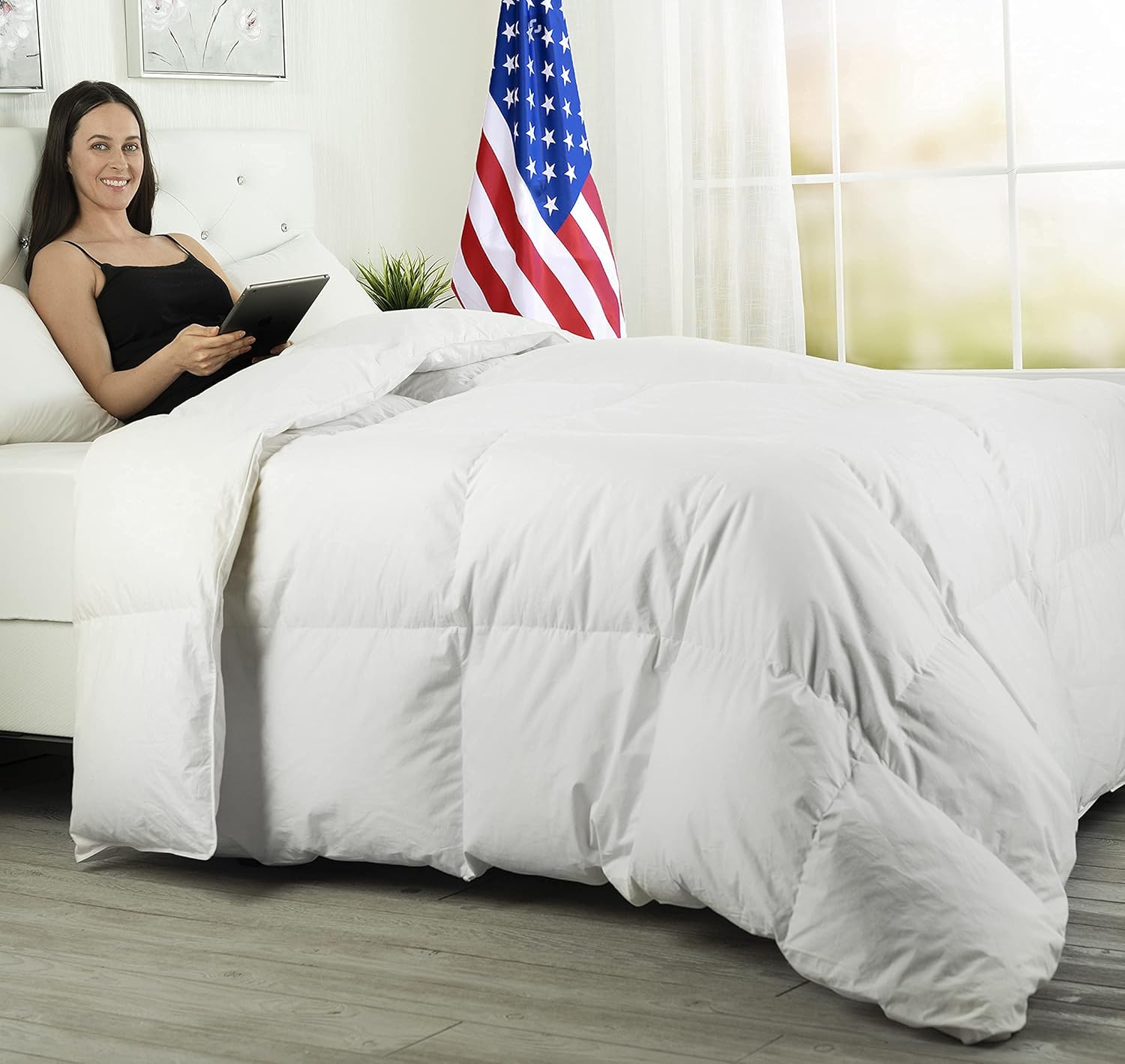 ComfyDown Edredón blanco de plumón de ganso, fabricado en Estados Unidos, funda de edredón 100% algodón egipcio de 400 hilos, 650+ potencia de