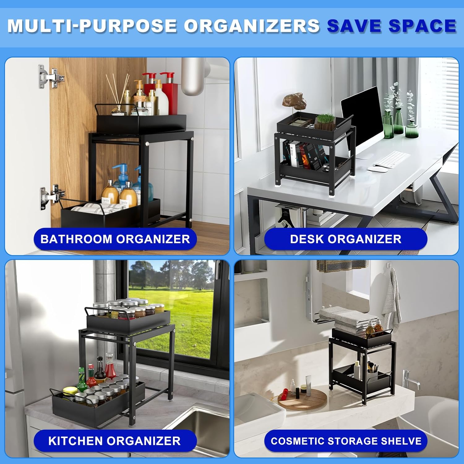 Organizador para debajo del fregadero, organizador para debajo del fregadero, organizador para debajo del fregadero de cocina, organizador de
