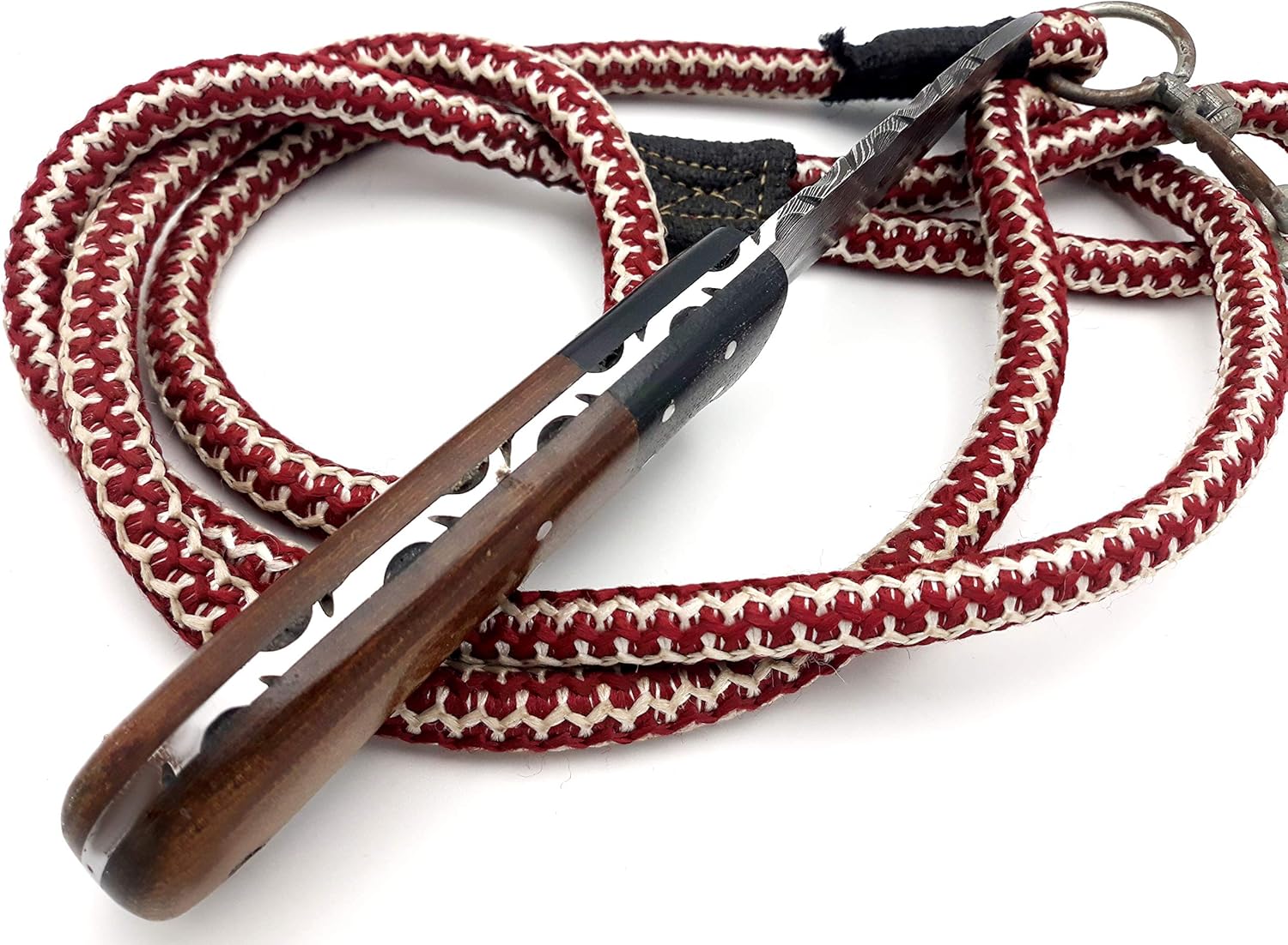 Nooraki SK-62 Cuchillo de caza de Damasco hecho a mano de 8.5 pulgadas, hoja de espiga completa con karité de cuero, ideal para campamento,