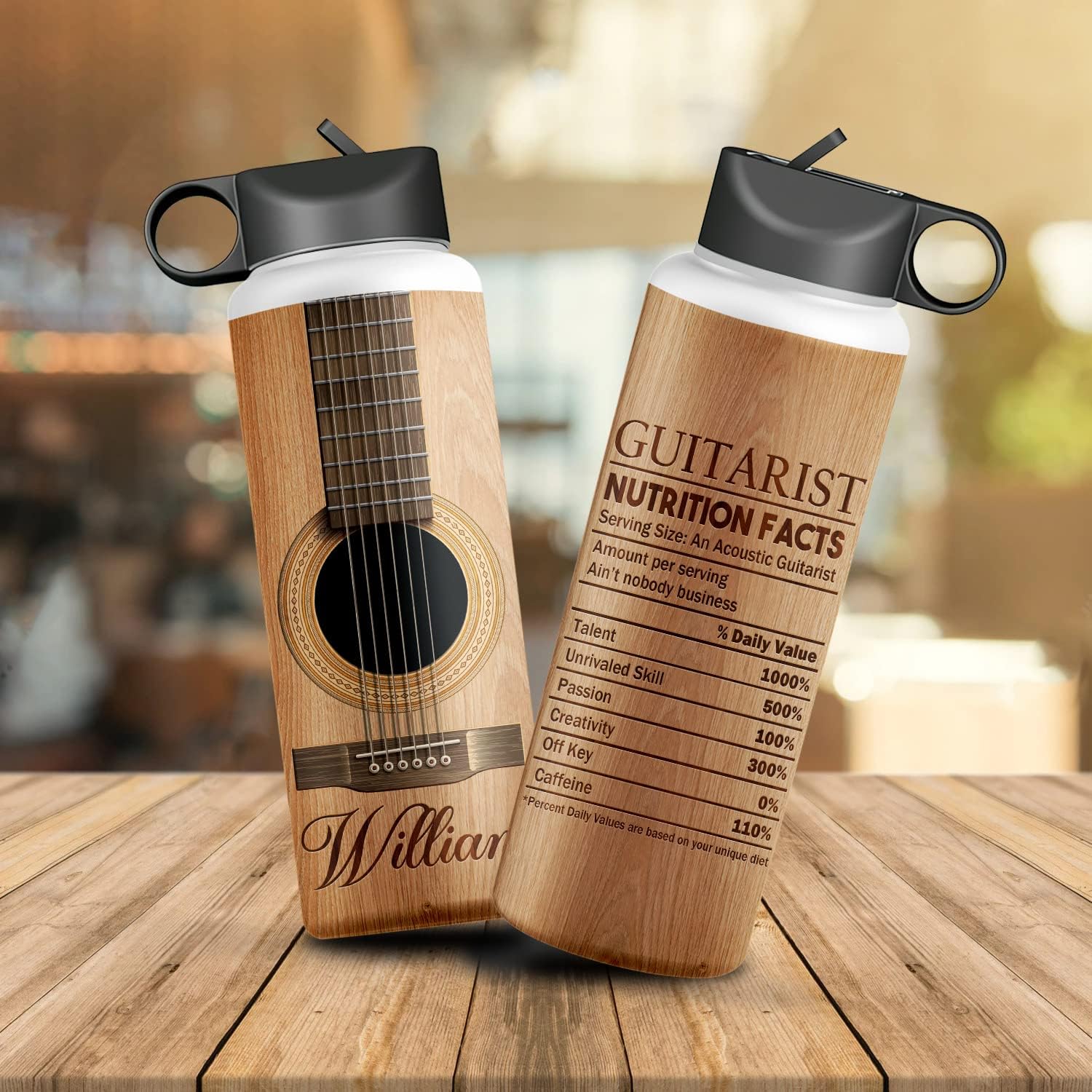 Zocoshi Botella de agua de guitarra personalizada Información nutricional de guitarrista, regalos personalizados  Regalos para guitarristas hombres,