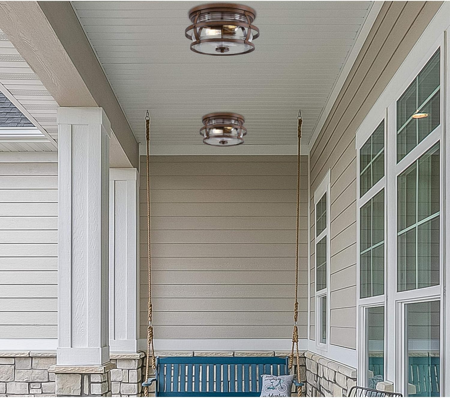 Westinghouse Lighting 6112600 Weatherby – Lámpara de techo empotrada con dos luces para exteriores, 14 pulgadas, acabado de madera de granero,