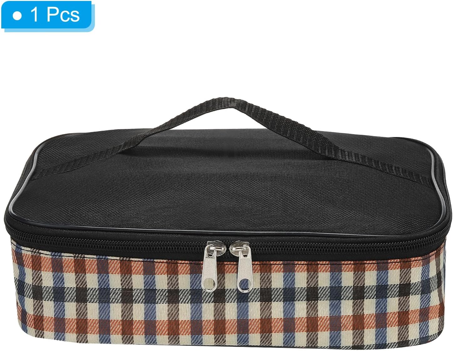 PATIKIL Bolsas de almuerzo aisladas de 10 x 7 x 3 pulgadas, bolsas Bento planas con patrón a cuadros, bolsas portátiles para alimentos, bolsas