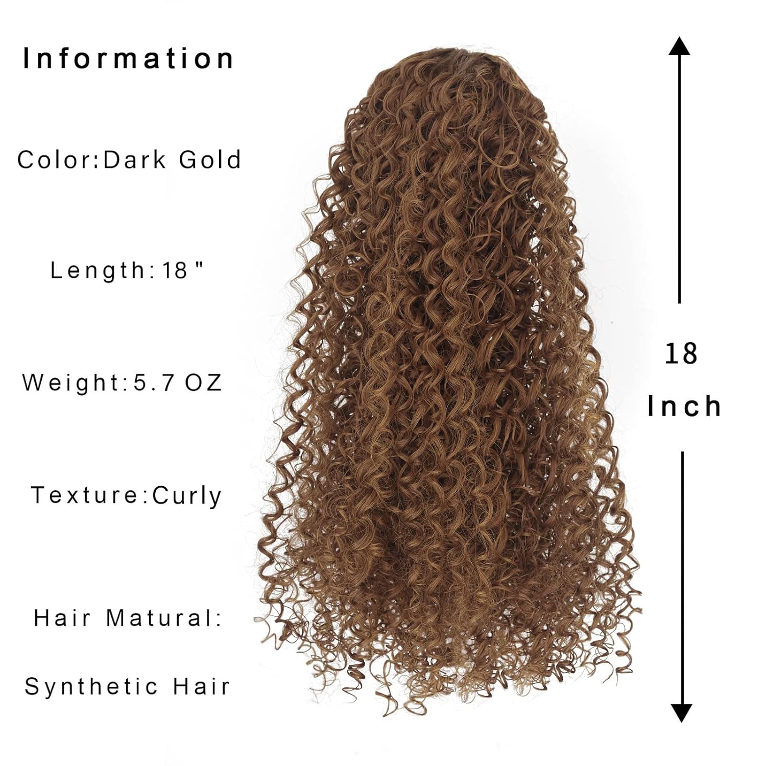 Cola de caballo rizada y ondulada con cordón, color rubio oscuro, pieza de cabello sintético natural, con clip, extensiones de cola de caballo